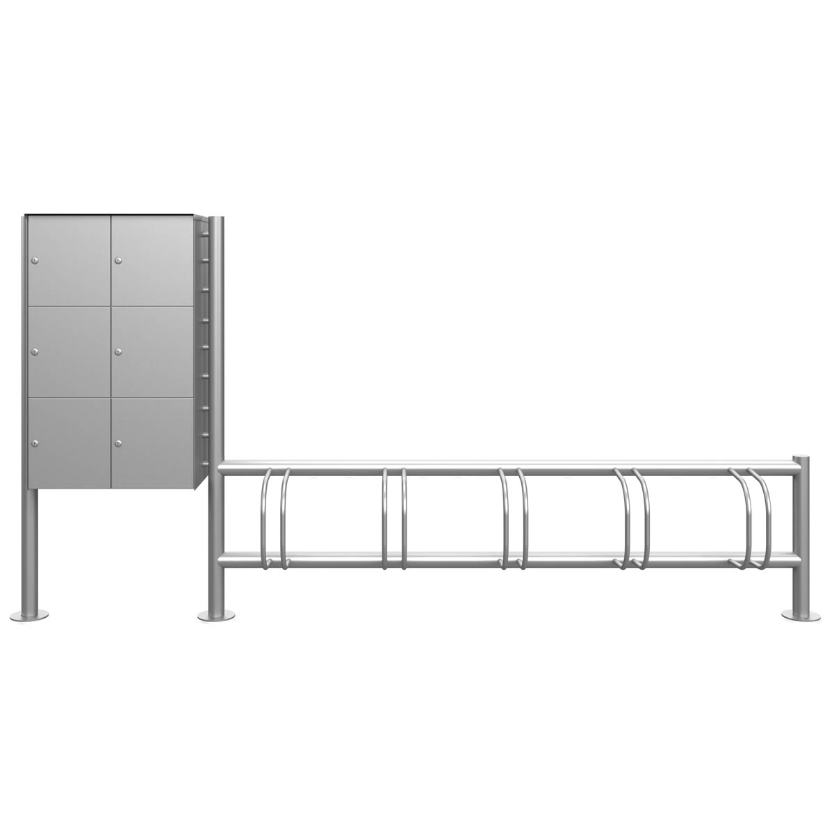 5er Edelstahl Fahrradständer ACHIM mit 6x Schließfach - Edelstahl V2A geschliffen