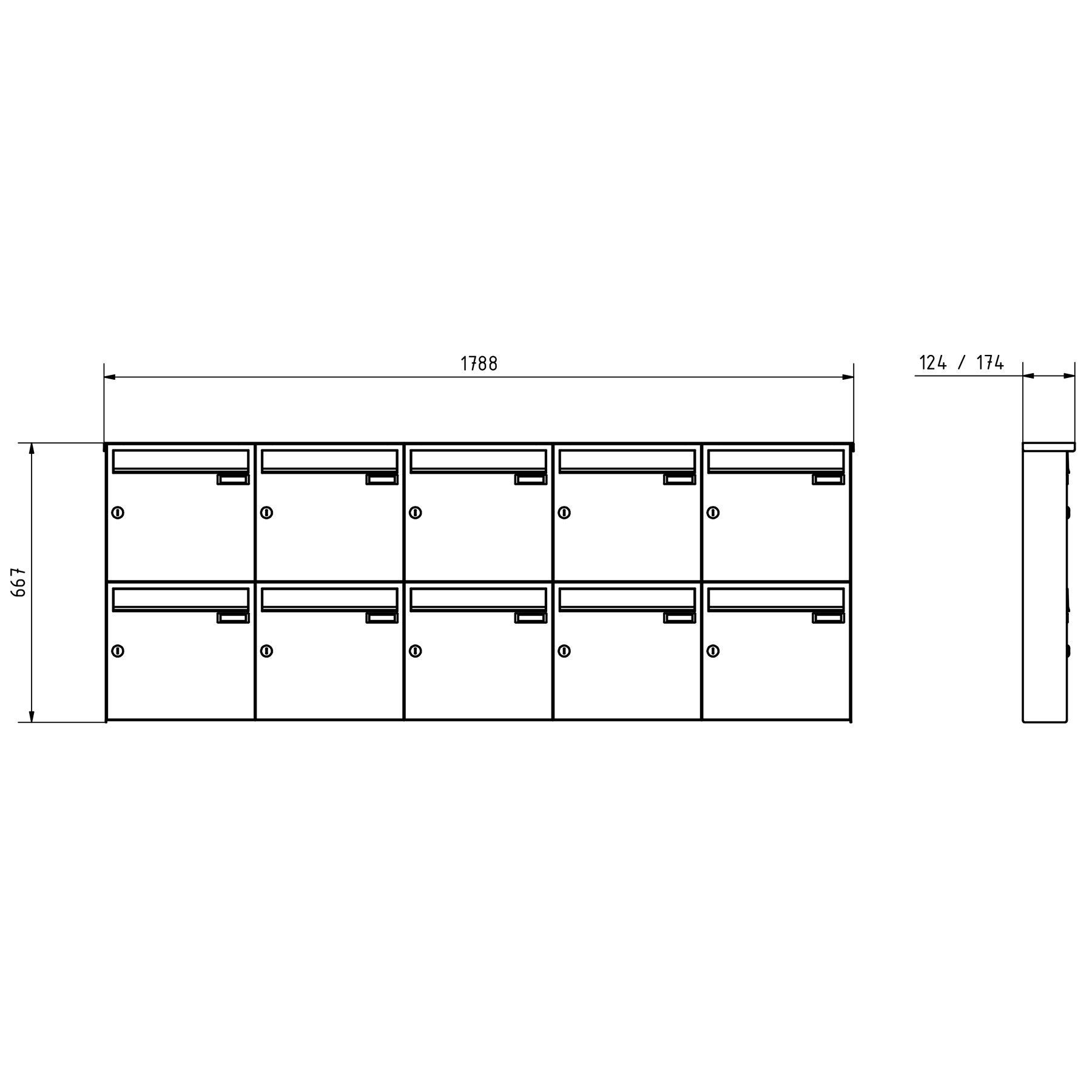 10er 2x5 Edelstahl Aufputz Briefkasten Design BASIC Plus 382XA AP - RAL nach Wahl