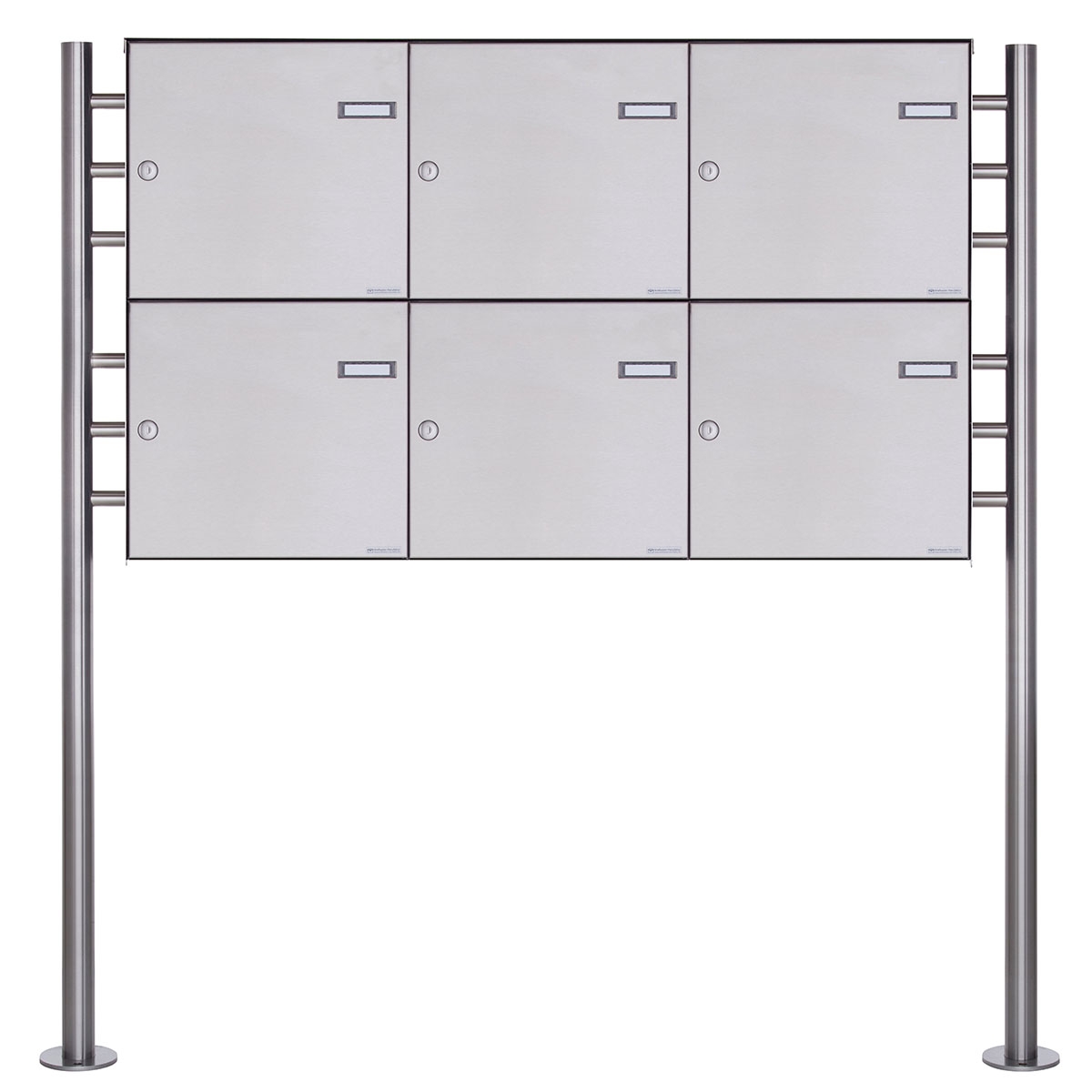 6er 3x2 Zaunbriefkasten freistehend Design BASIC Plus 381XZ ST-R - Edelstahl geschliffen