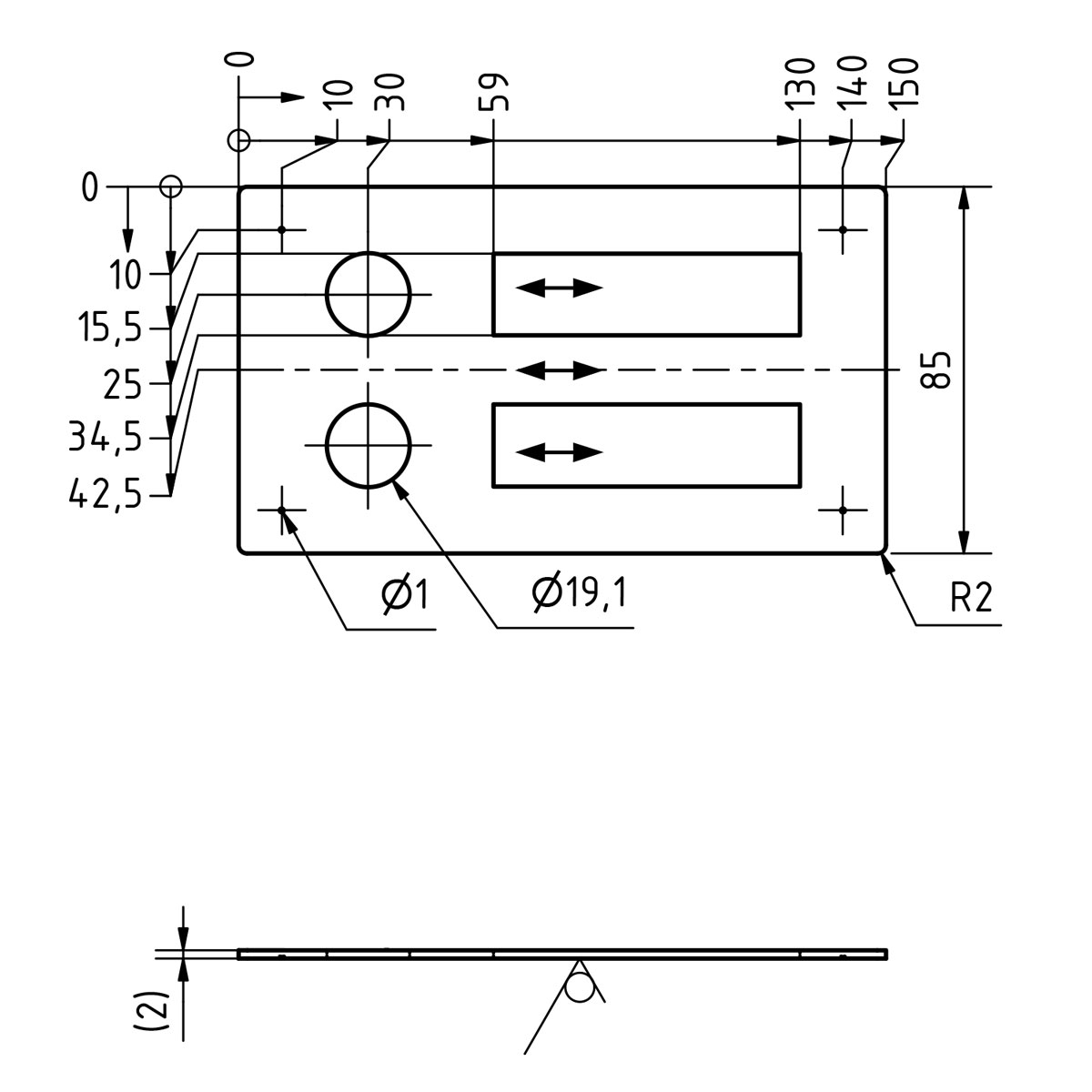 Edelstahl Klingelplatte 150x85 BASIC 421 pulverbeschichtet mit Namensschild - 2 Parteien