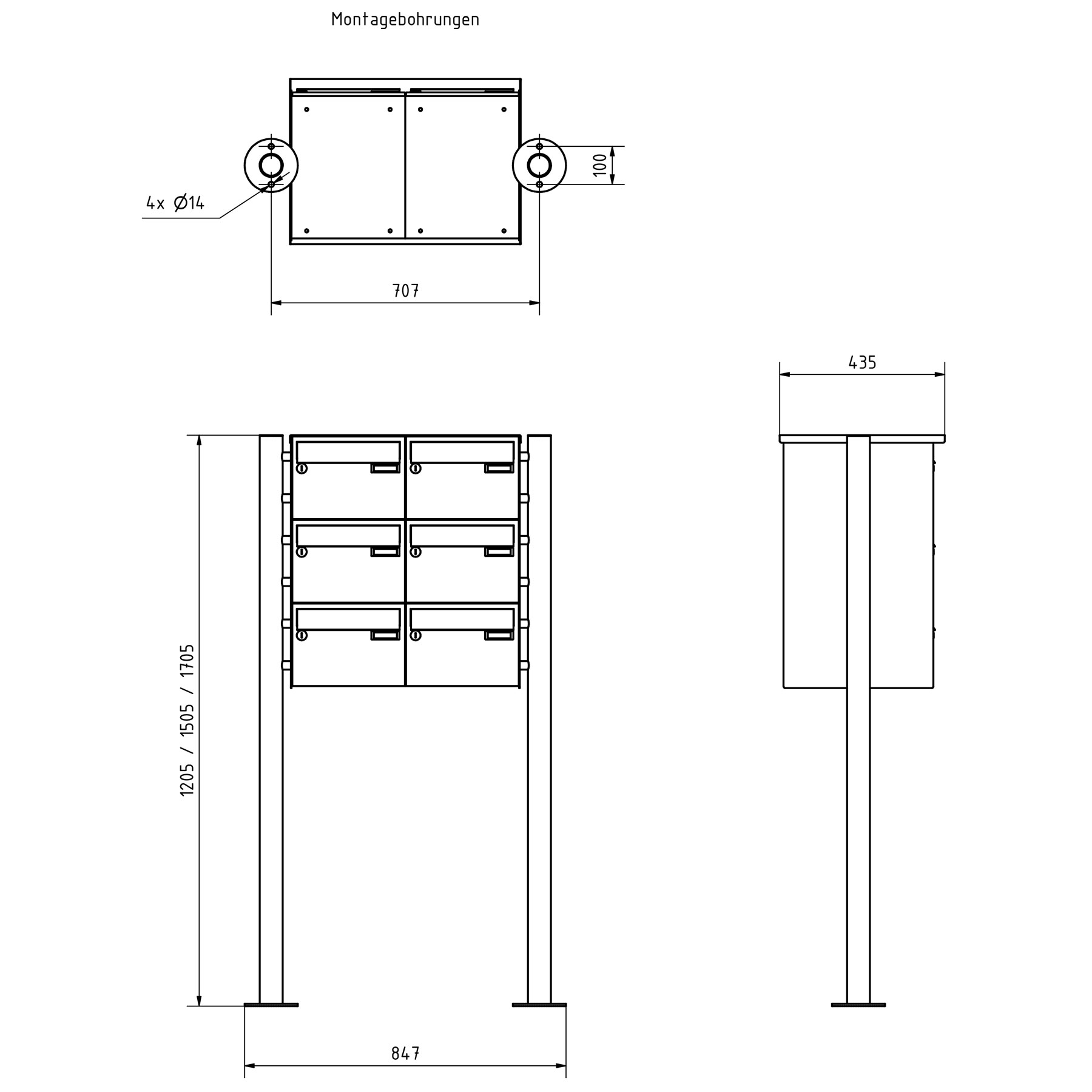 6er 3x2 Briefkastenanlage freistehend Design BASIC 385220 7016 ST-R - RAL 7016 anthrazitgrau