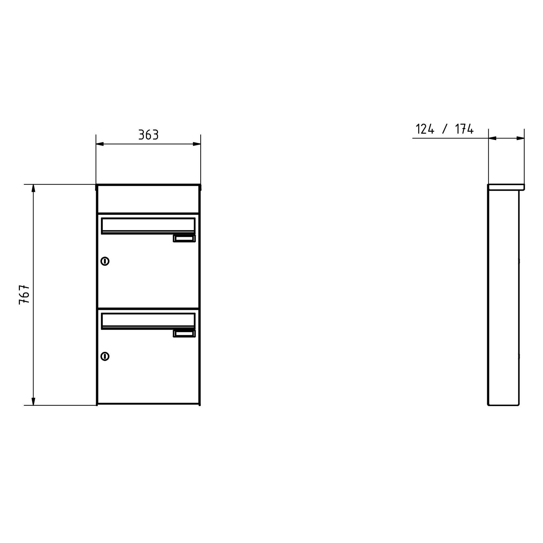 2er Edelstahl Aufputz Briefkasten Design BASIC Plus 382XA AP mit Klingelkasten- RAL nach Wahl