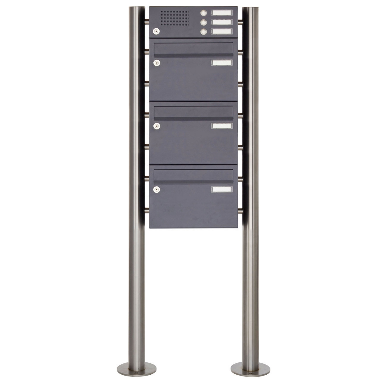 3er Standbriefkasten Design BASIC 385220 ST-R mit Klingelkasten - RAL 7016 anthrazitgrau