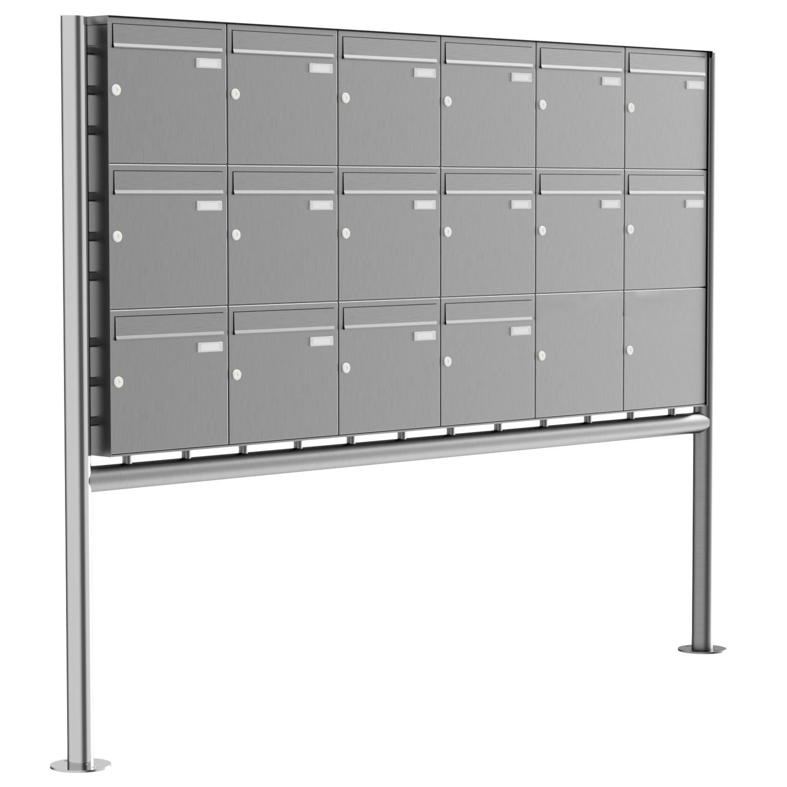 16er 3x6 Edelstahl Standbriefkasten Design BASIC Plus 381X ST-R - Edelstahl V2A geschliffen