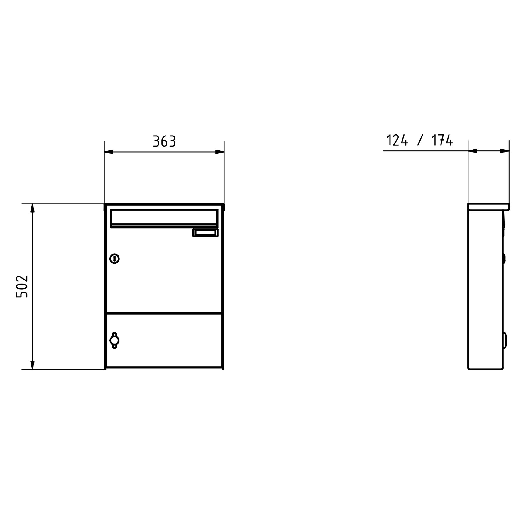 1er Aufputz Briefkasten Design BASIC Plus 382XA AP mit Zeitunsgsfach - Edelstahl V2A geschliffen