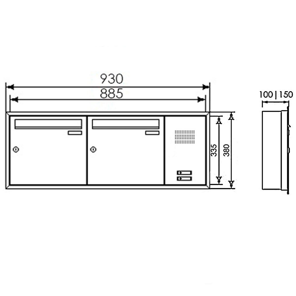 2er Edelstahl Unterputzbriefkasten BASIC Plus 382XU UP mit Klingelkasten seitlich