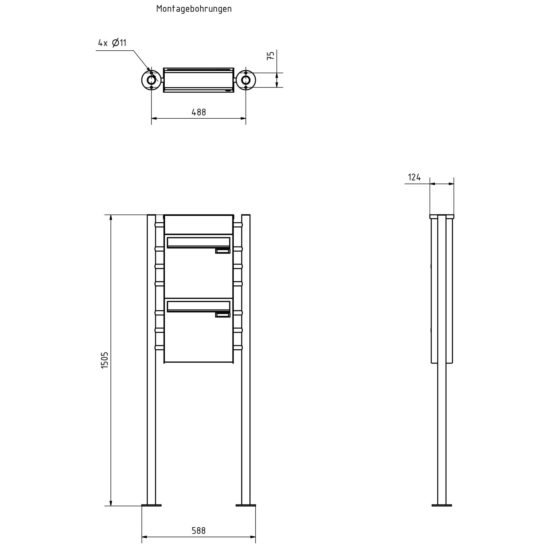 2er Zaunbriefkasten freistehend Design BASIC Plus 381XZ ST-R mit Klingelkasten - RAL nach Wahl