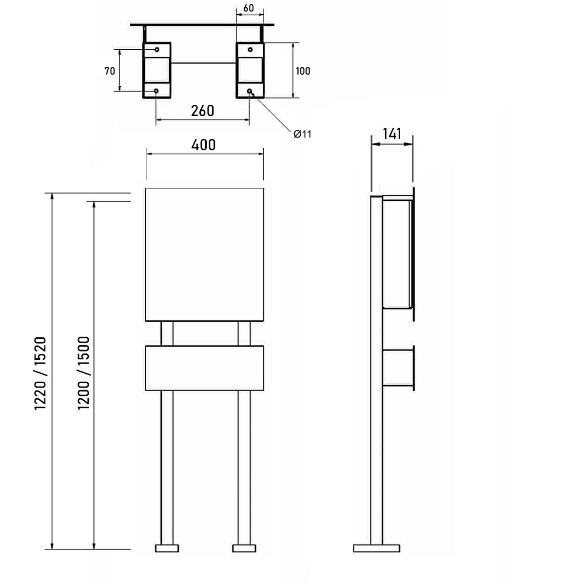 Design Edelstahl Standbriefkasten SCHILLER MEDIUM Elegance II mit Griffleiste - Hausnummer - Name - RAL nach Wahl