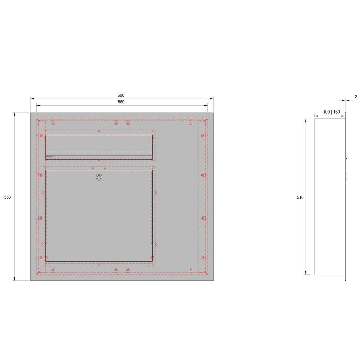 Edelstahl Briefkasten Designer Modell BIG mit GIRA System 106 seitlich - RAL nach Wahl - 3-fach vorbereitet