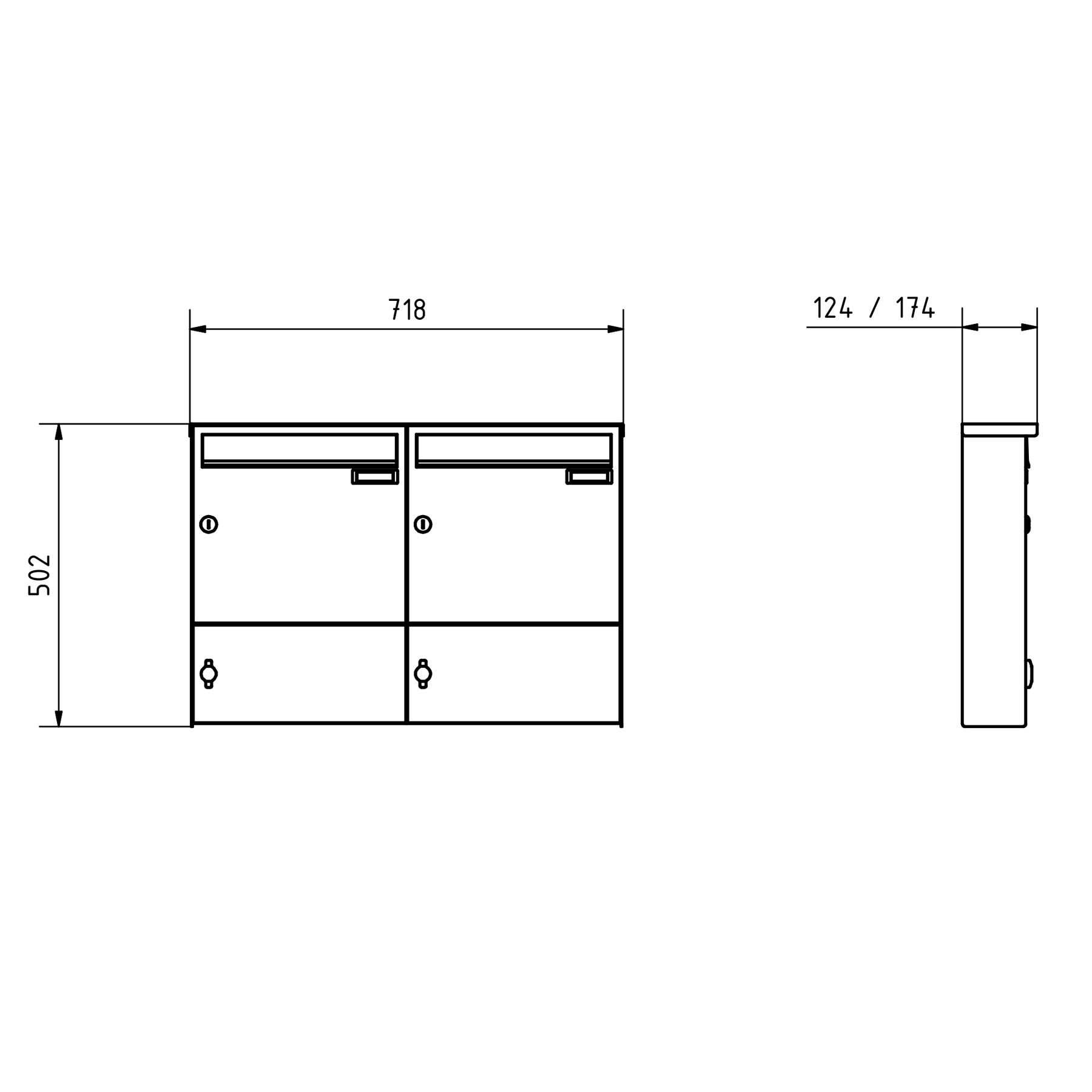 2er Edelstahl Aufputz Briefkasten Design BASIC Plus 382XA AP mit 2x Zeitungsfach - RAL nach Wahl