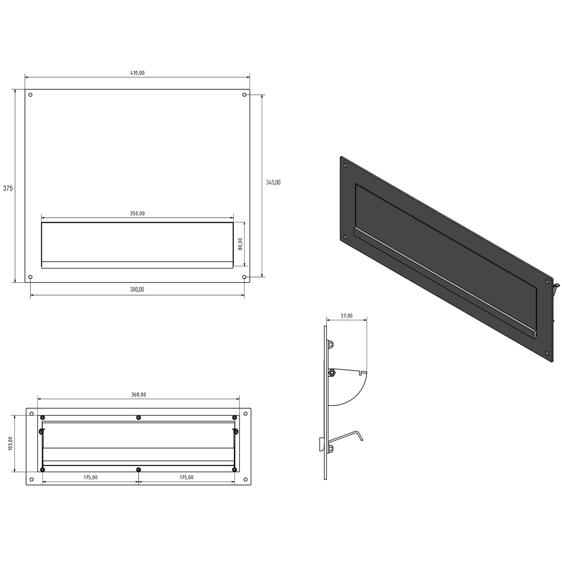 Briefeinwurf aus Edelstahl mit DoorBird Video- Sprechanlage - Einwurf 350x63mm - 410x375mm - RAL nach Wahl