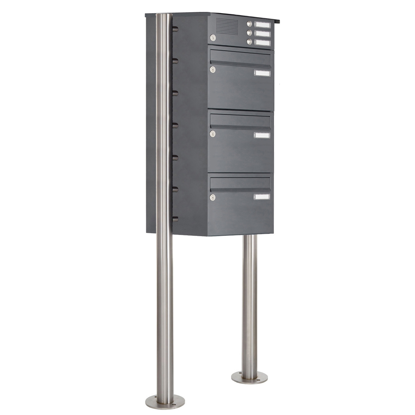 3er Standbriefkasten Design BASIC 385220 ST-R mit Klingelkasten - RAL 7016 anthrazitgrau