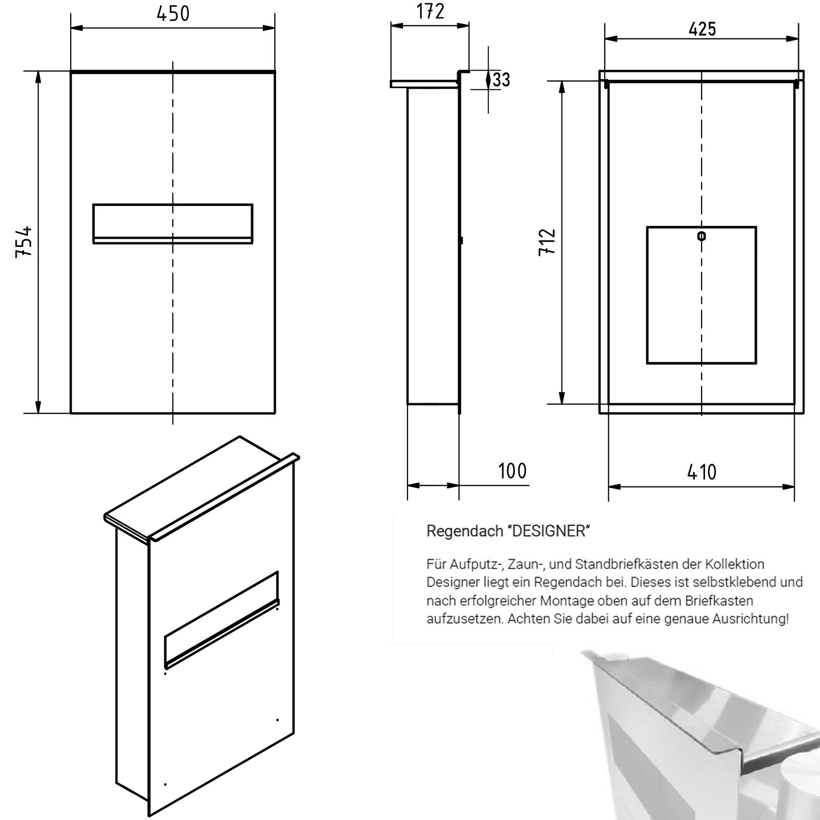 Edelstahl Zaunbriefkasten Designer Modell BIG - Clean Edition - INDIVIDUELL