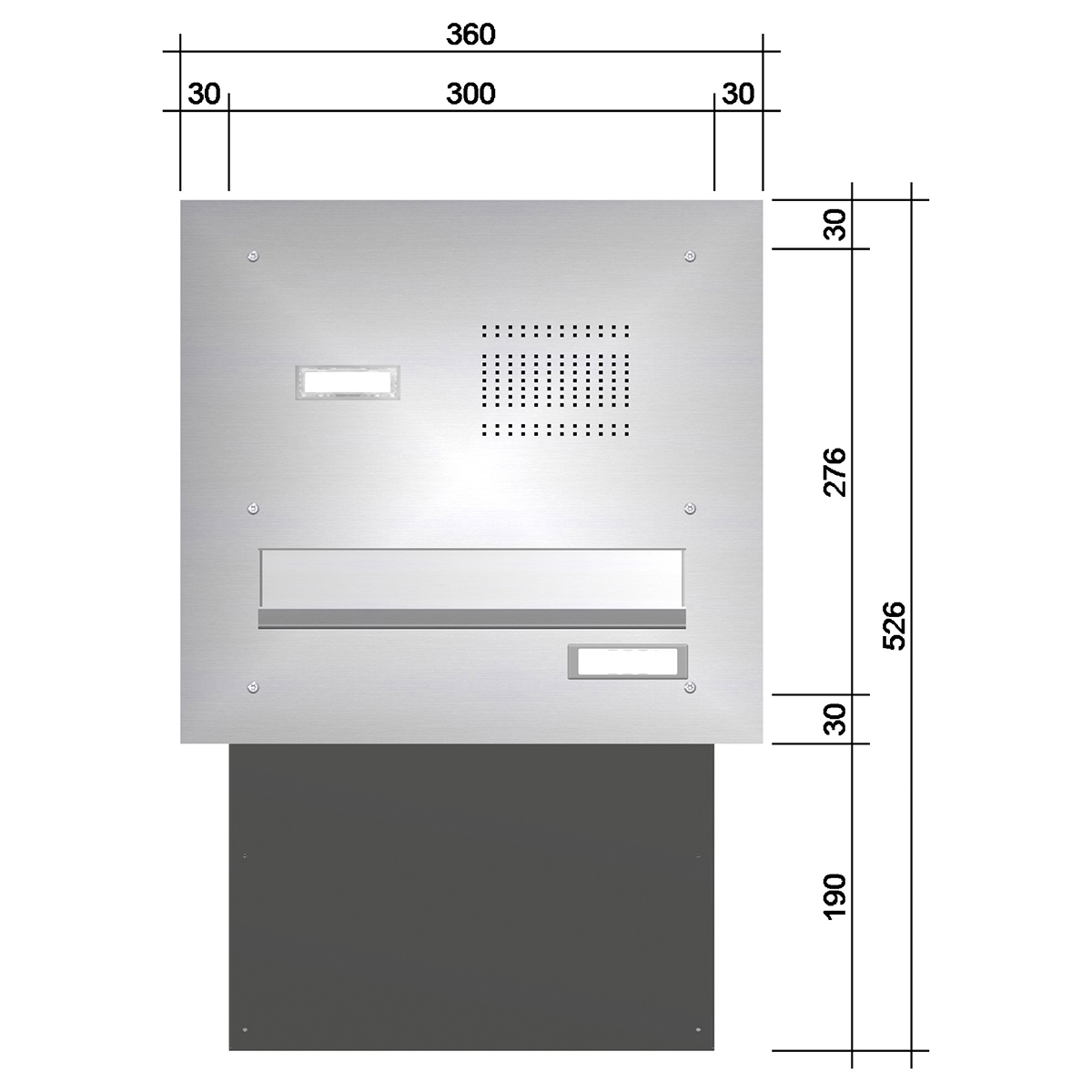 Edelstahl Mauerdurchwurf Briefkastenanlage BASIC 623 - Klingel- Sprechstelle - 1 Partei