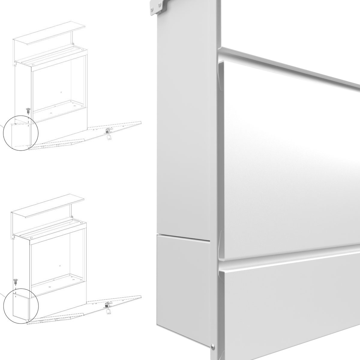 Briefkasten KANT mit Zeitungsfach - Design 2 - RAL 9016 verkehrsweiss