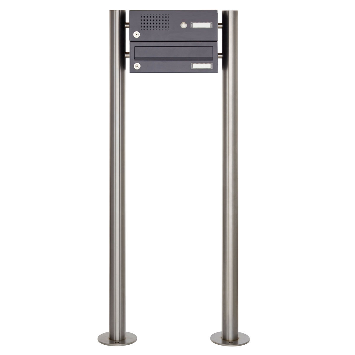 1er Standbriefkasten Design BASIC 385 ST-R mit Klingelkasten - RAL 7016 anthrazitgrau