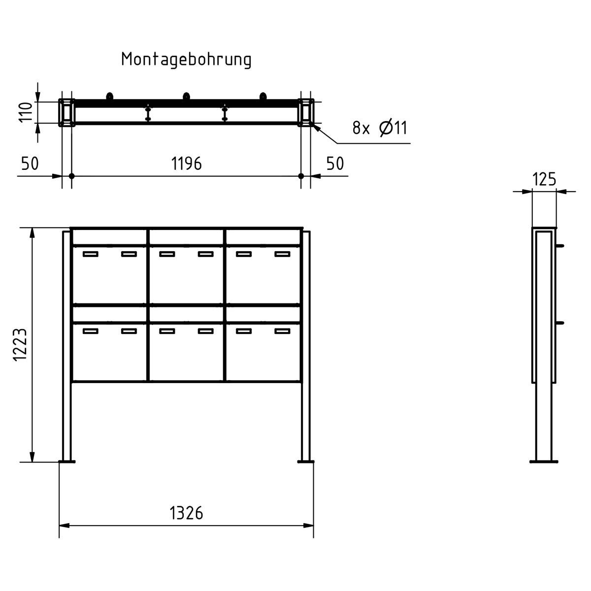 6er 3x2 Design Standbriefkasten GOETHE ST-Q - RAL nach Wahl