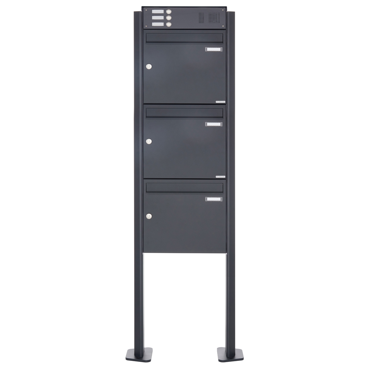 3er Standbriefkasten Design BASIC Plus 380X ST-T mit Klingelkasten - RAL nach Wahl