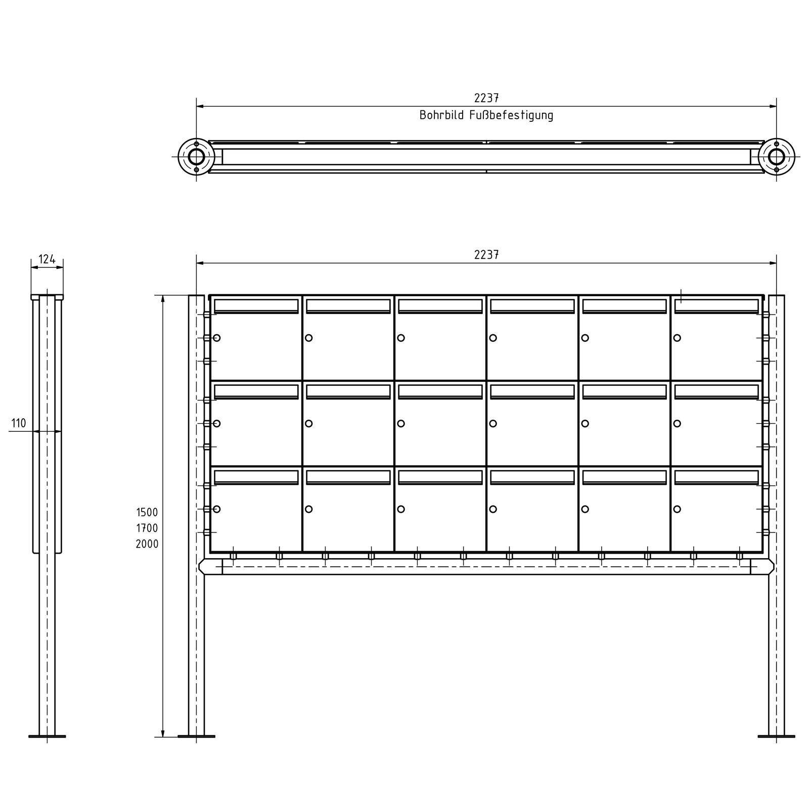 18er 3x6 Edelstahl Standbriefkasten Design BASIC Plus 381X ST-R - RAL nach Wahl