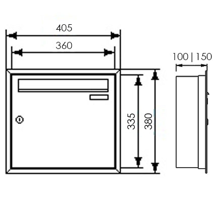 Edelstahl Unterputzbriefkasten BASIC Plus 382XU UP - RAL nach Wahl