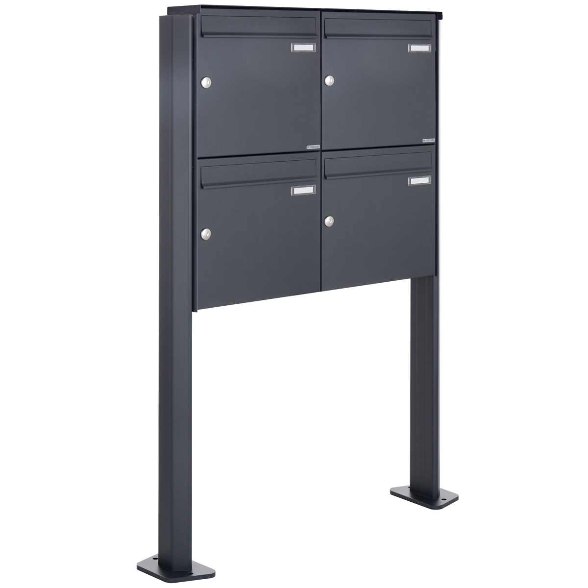 4er 2x2 Edelstahl Standbriefkasten Design BASIC Plus 380 ST-T - RAL nach Wahl