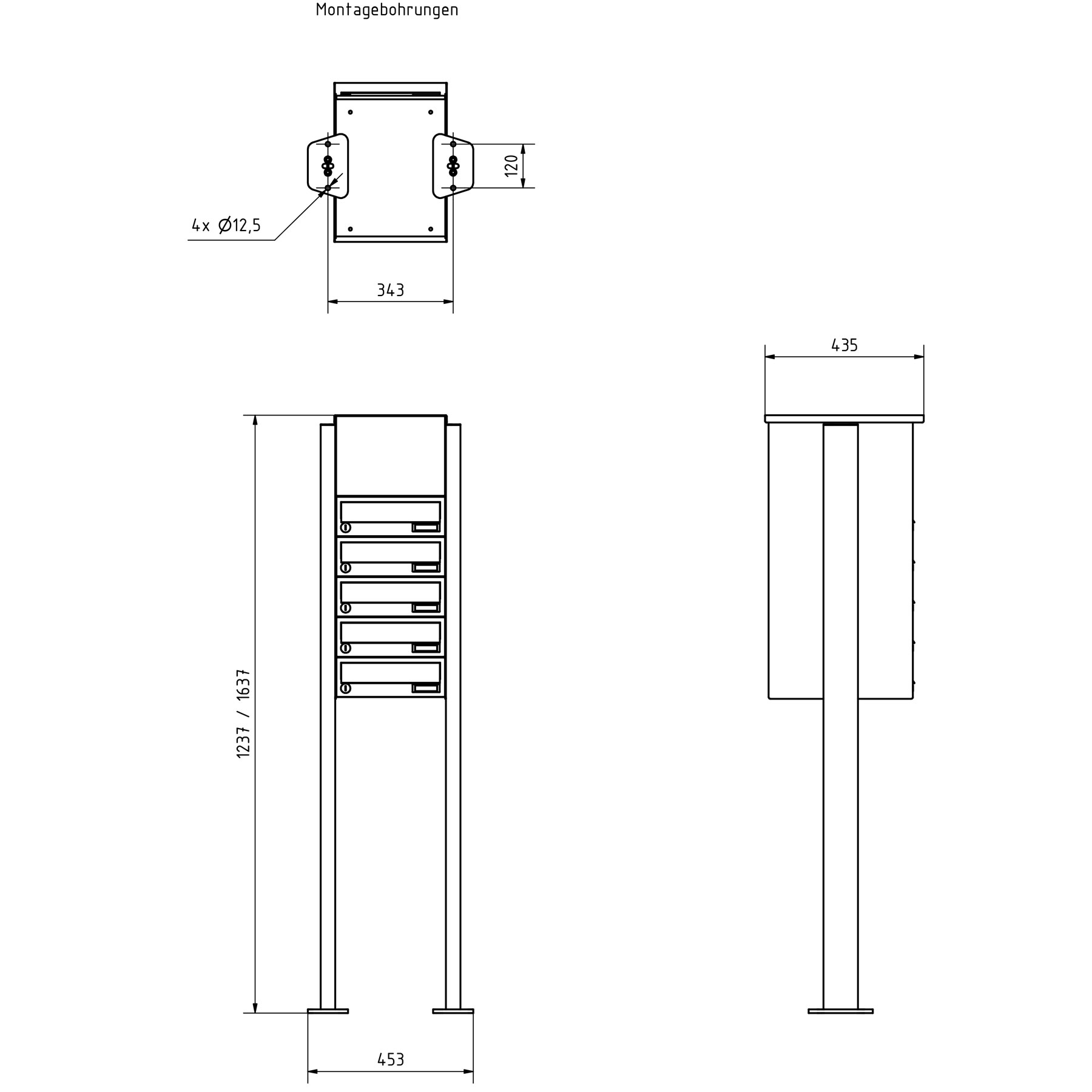 5er Standbriefkasten Design BASIC 385P ST-T mit Klingelkasten - Edelstahl-RAL 7016 anthrazit