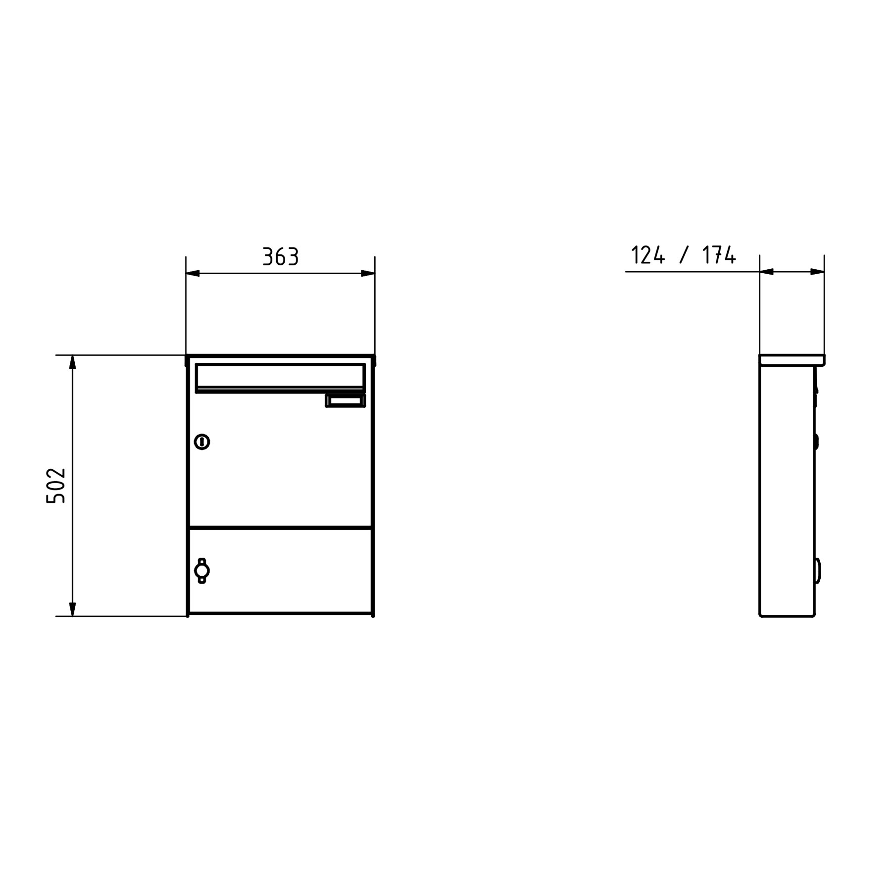 Aufputz Briefkasten Design BASIC 382A AP mit Zeitungsfach geschlossen - RAL 7016 anthrazitgrau