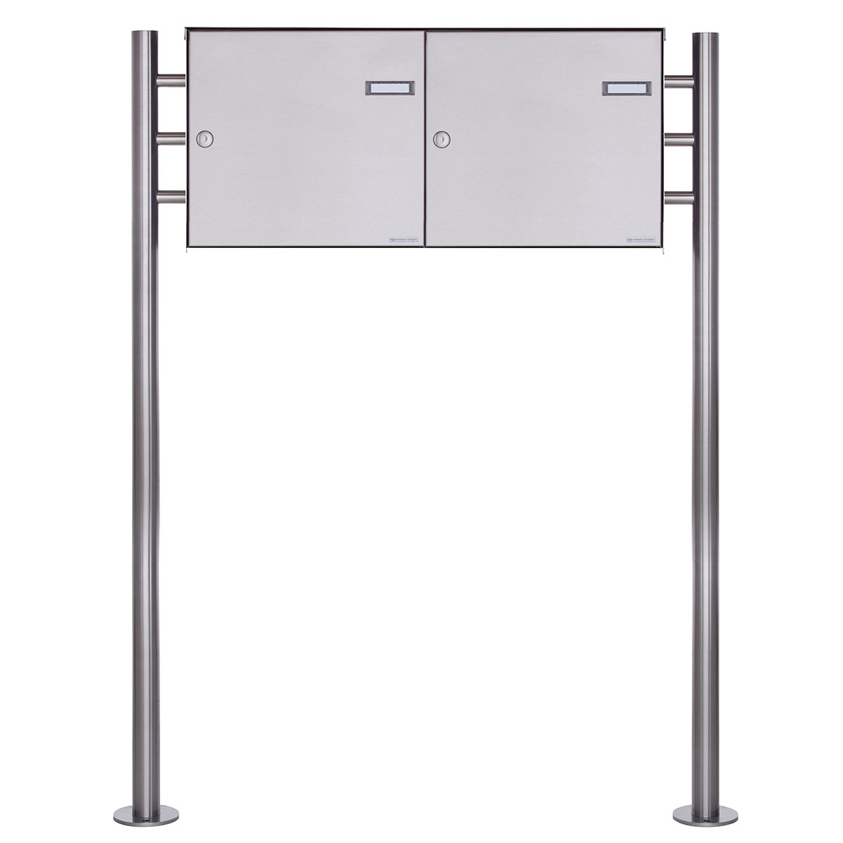 2er 2x1 Zaunbriefkasten freistehend Design BASIC Plus 381XZ ST-R - Edelstahl geschliffen