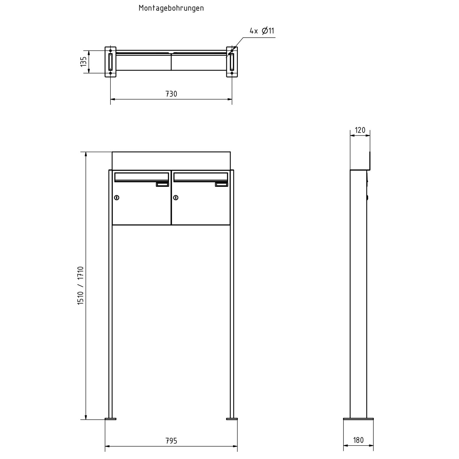 2er 2x1 Briefkastenanlage freistehend Design BASIC - Edition NELLY - BI-Color VA-RAL 7016 anthrazitgrau