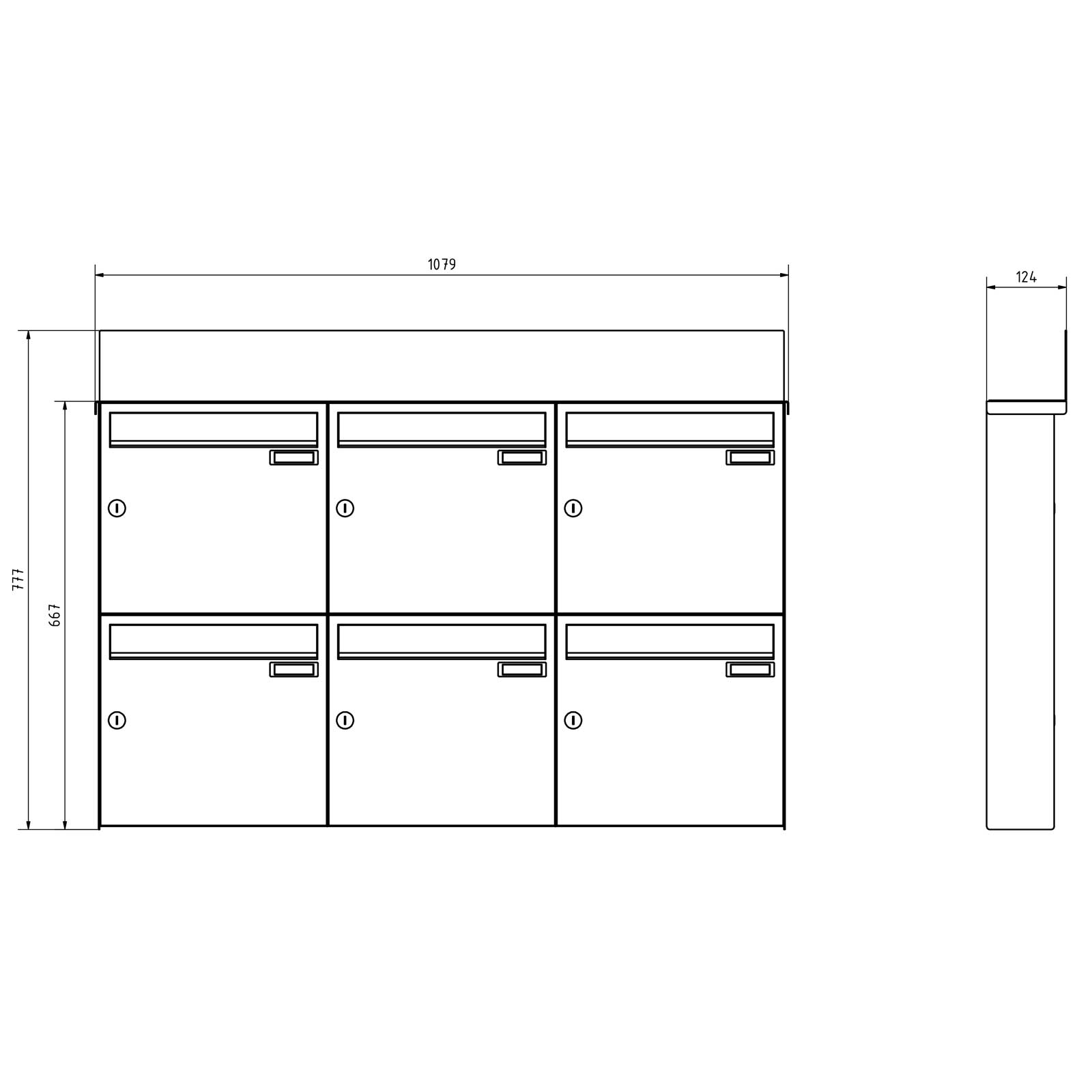 6er 3x2 Aufputz Briefkastenanlage BASIC - Edition NELLY - BI-Color VA-RAL 7016 anthrazitgrau