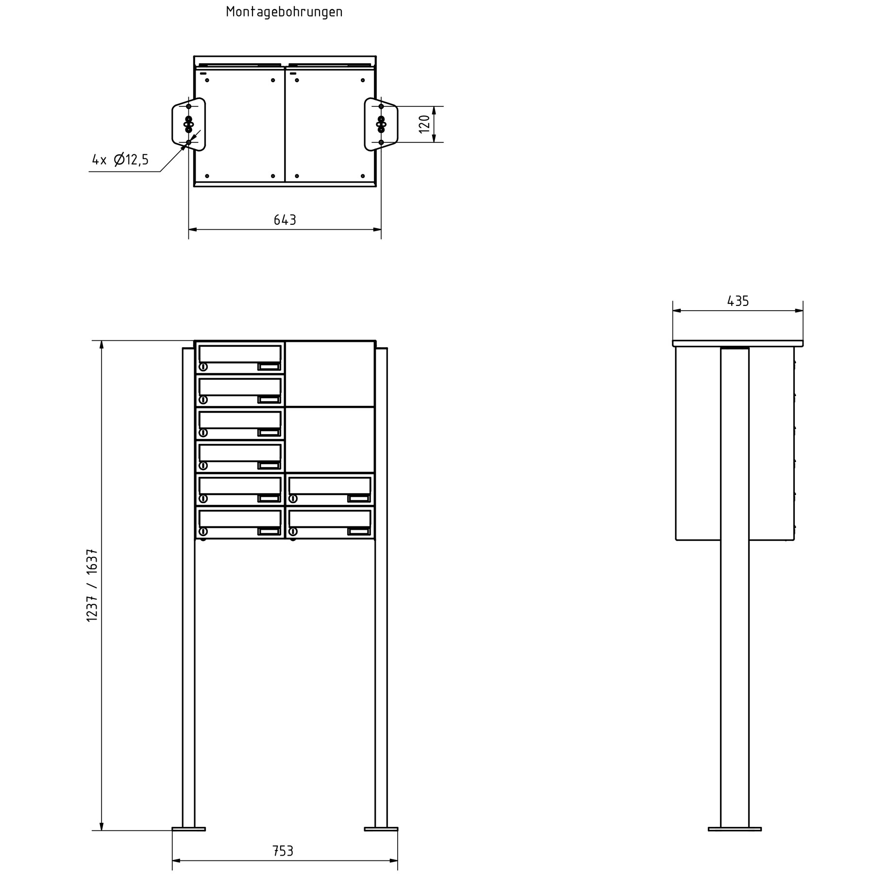 8er Standbriefkasten Design BASIC 385P ST-T mit Klingelkasten - Edelstahl-RAL 7016 anthrazit