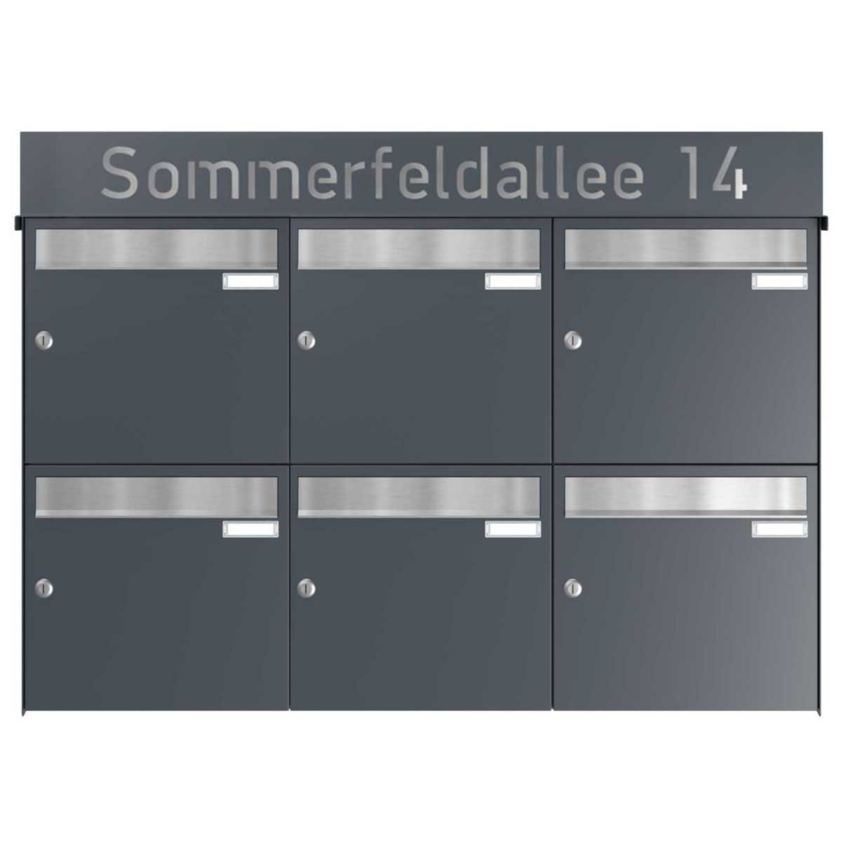 6er 3x2 Aufputz Briefkastenanlage BASIC - Edition NELLY - BI-Color VA-RAL 7016 anthrazitgrau