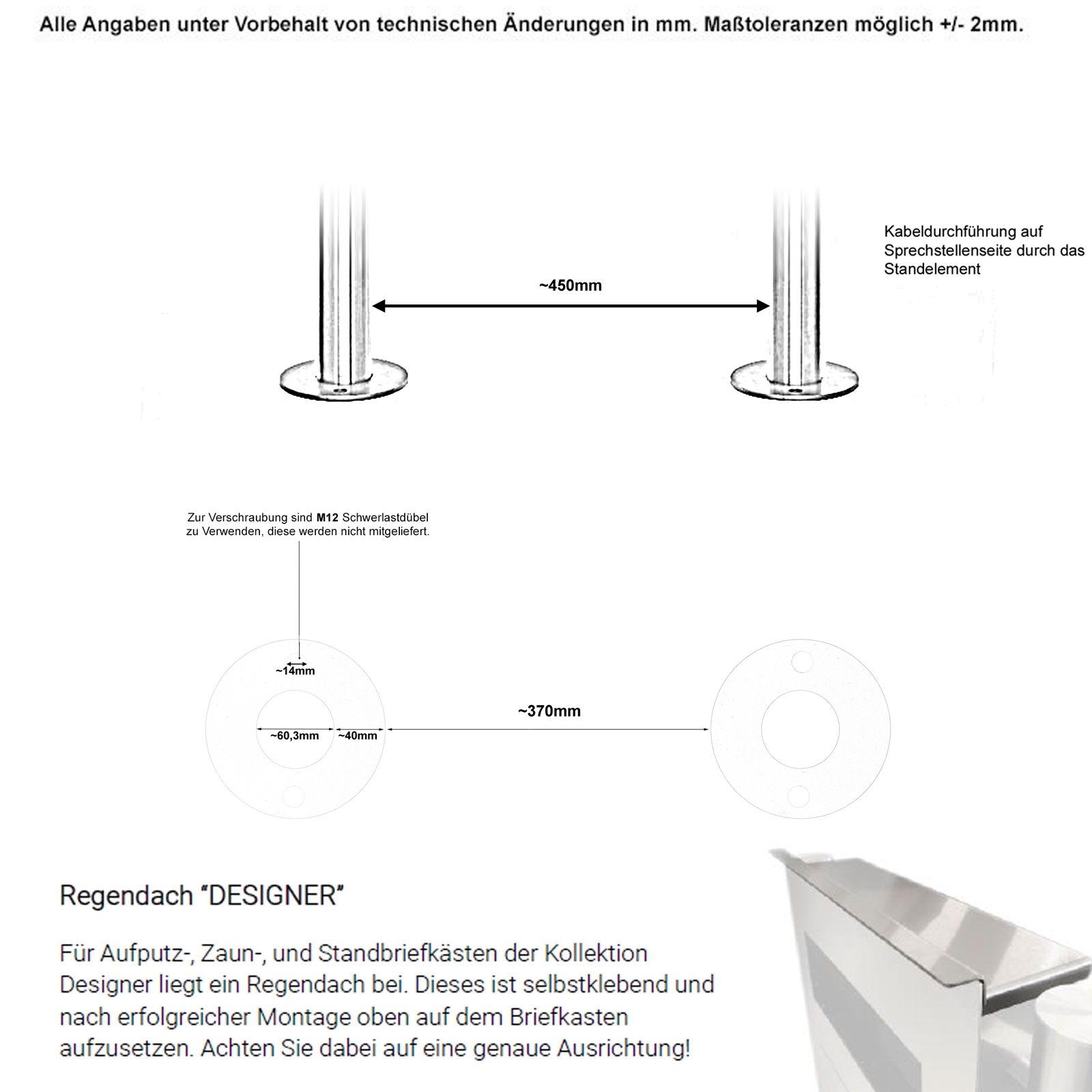 Edelstahl Standbriefkasten Designer Modell BIG ST-R mit DoorBird Video- Sprechanlage - RAL nach Wahl