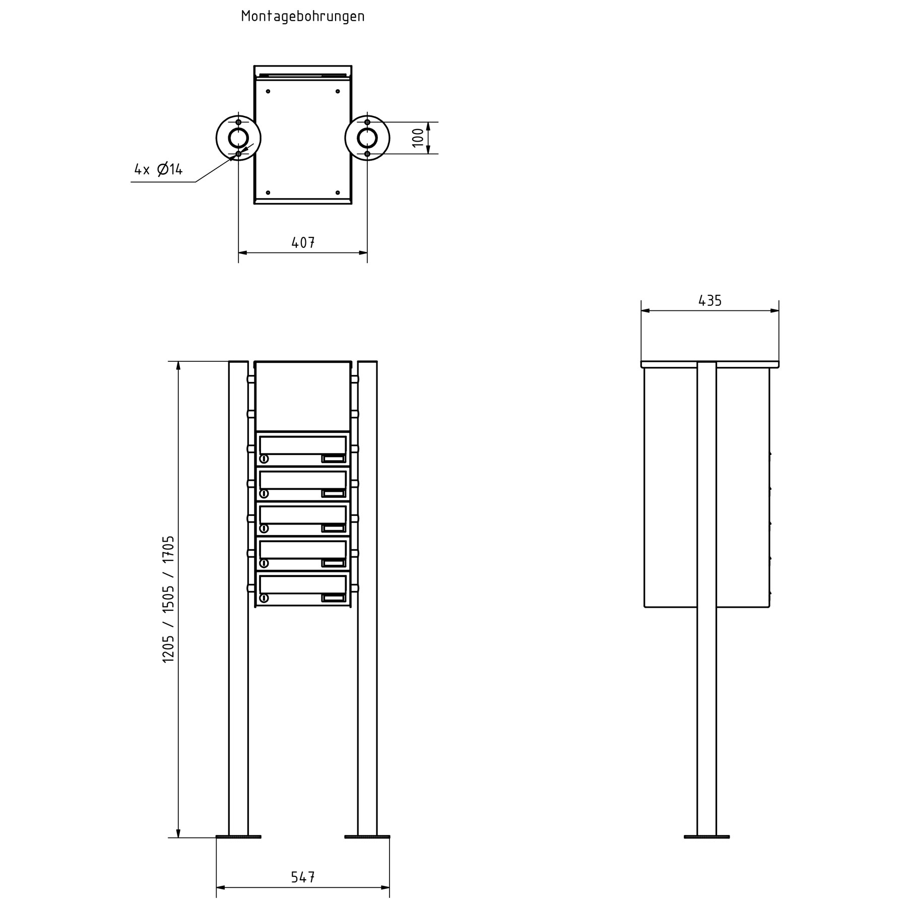 5er Standbriefkasten Design BASIC 385 ST-R mit Klingelkasten - RAL 7016 anthrazitgrau