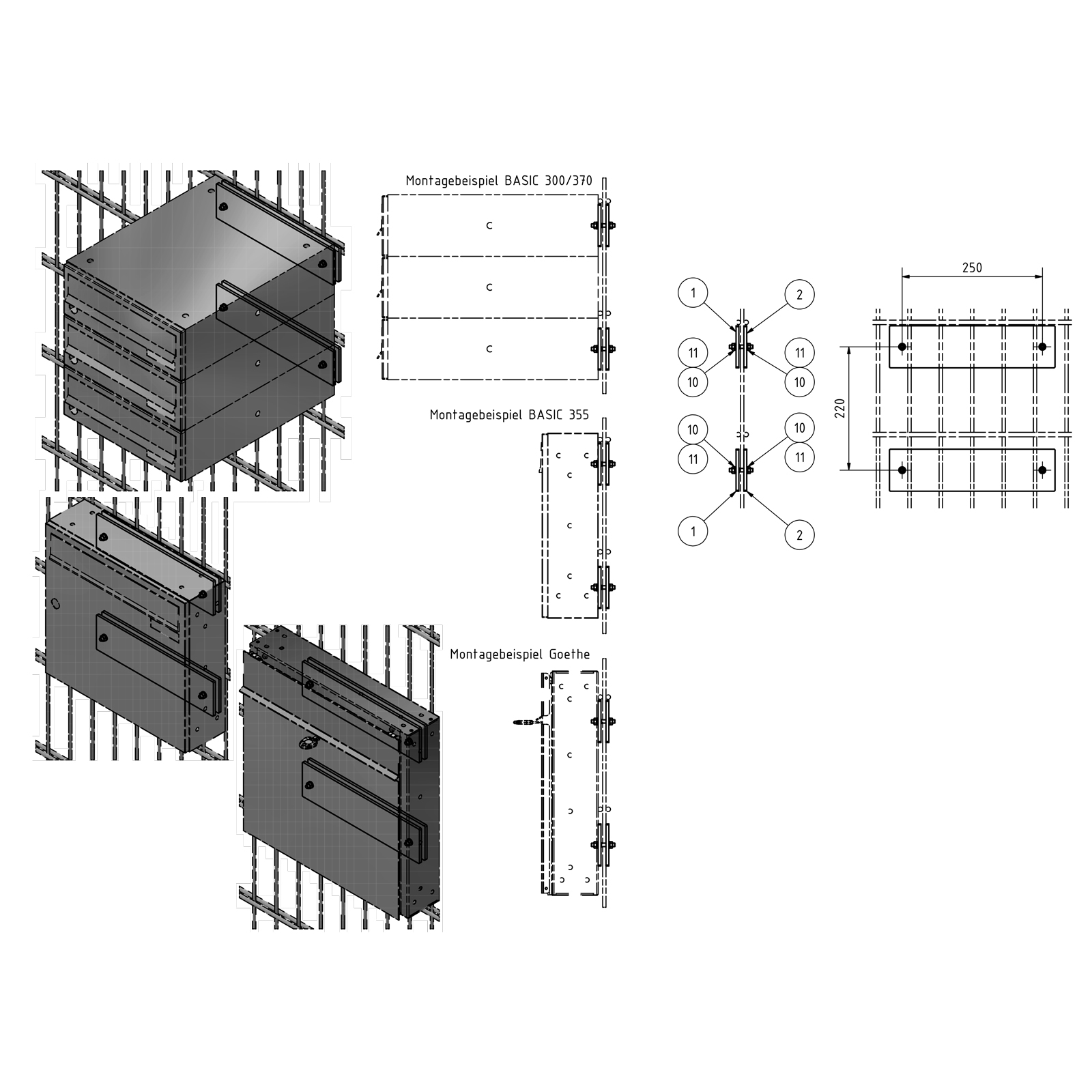 Universal-Stabmattenhalter rückseitig 295mm für Aufputzbriefkästen