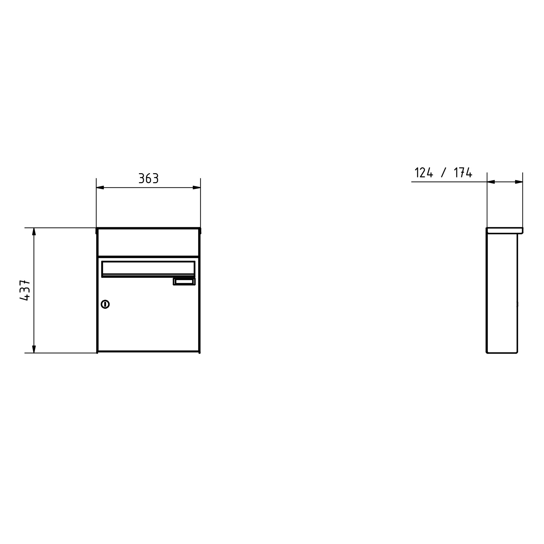 1er Edelstahl Aufputz Briefkasten Design BASIC Plus 382XA AP mit Klingelkasten - Edelstahl V2A