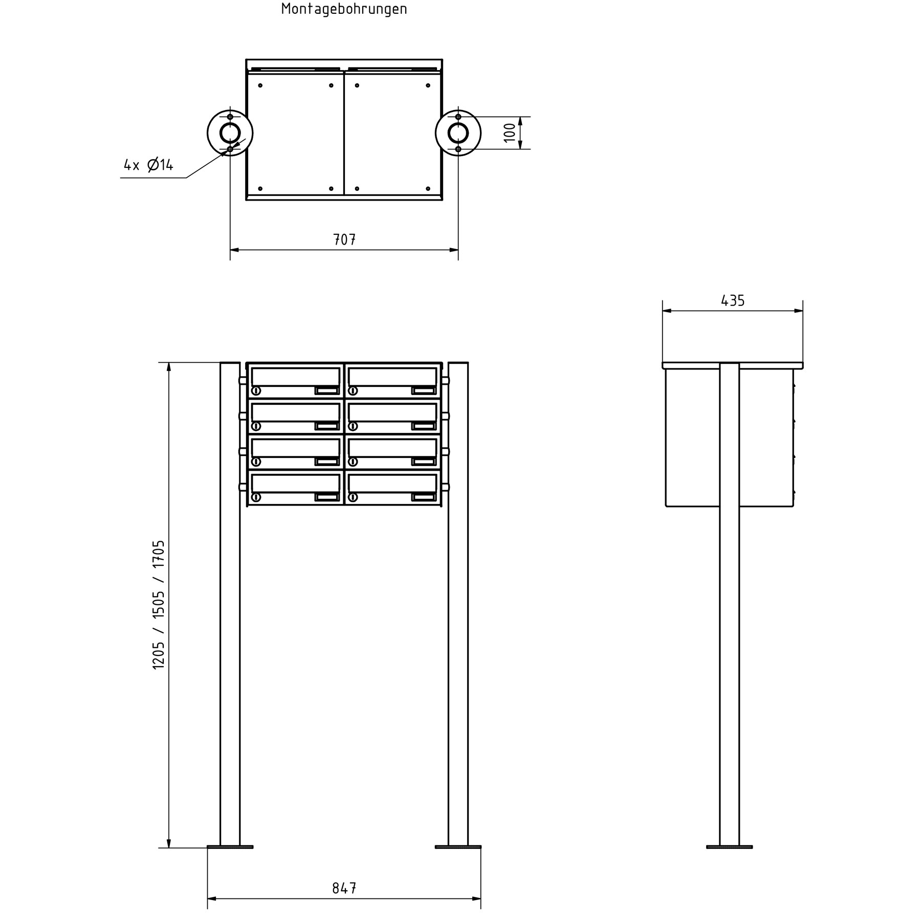 8er 4x2 Briefkastenanlage freistehend Design BASIC 385-9016 ST-R - RAL 9016 verkehrsweiß