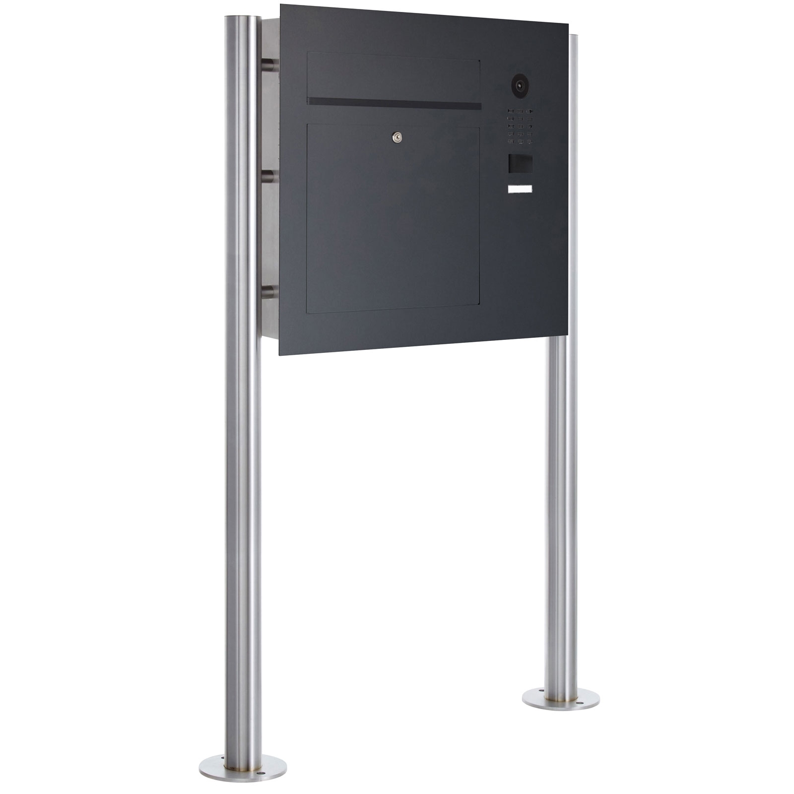 Edelstahl Standbriefkasten Designer Modell BIG ST-R mit DoorBird Video- Sprechanlage seitlich - RAL nach Wahl