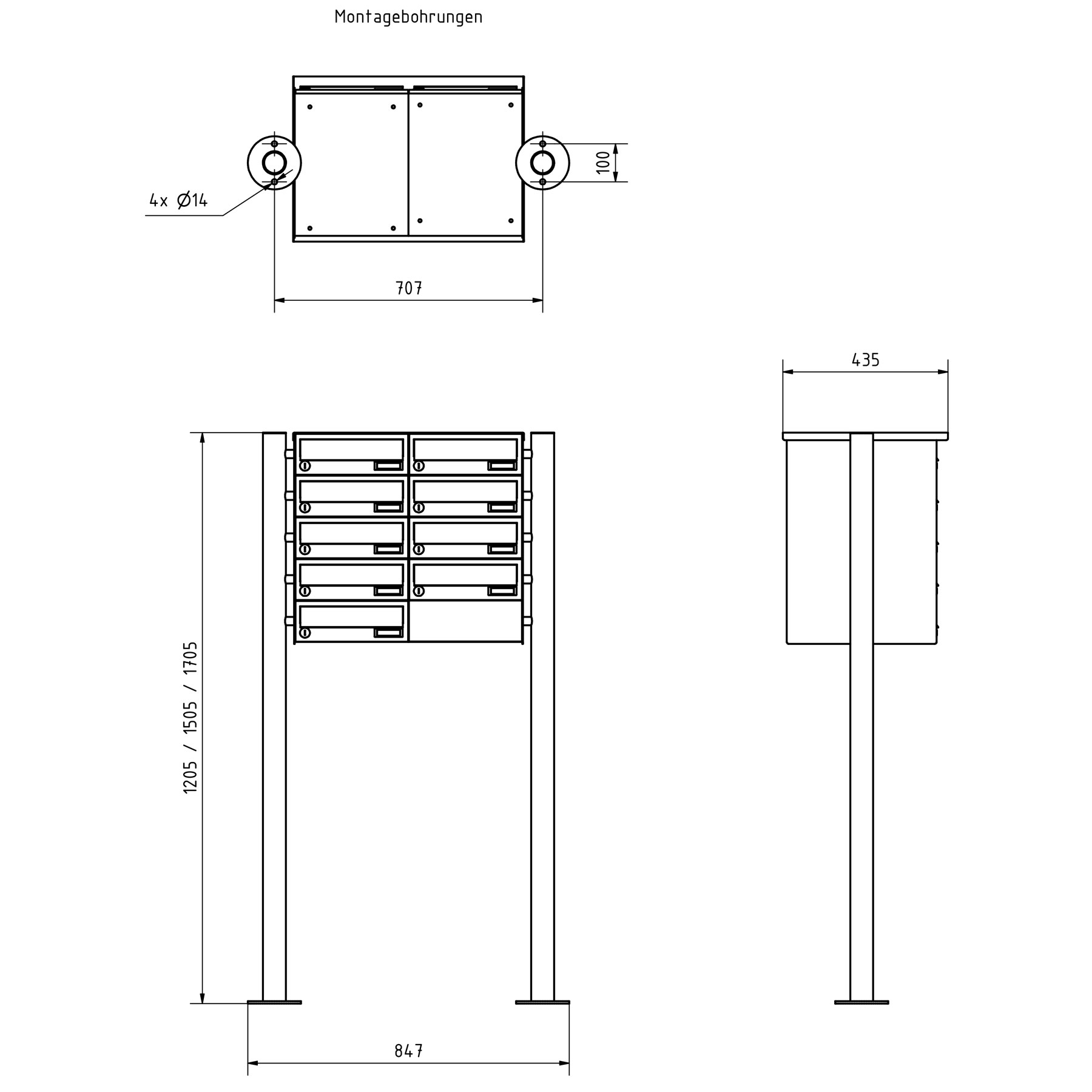 9er Briefkastenanlage freistehend Design BASIC 385 ST-R - RAL 7016 anthrazitgrau