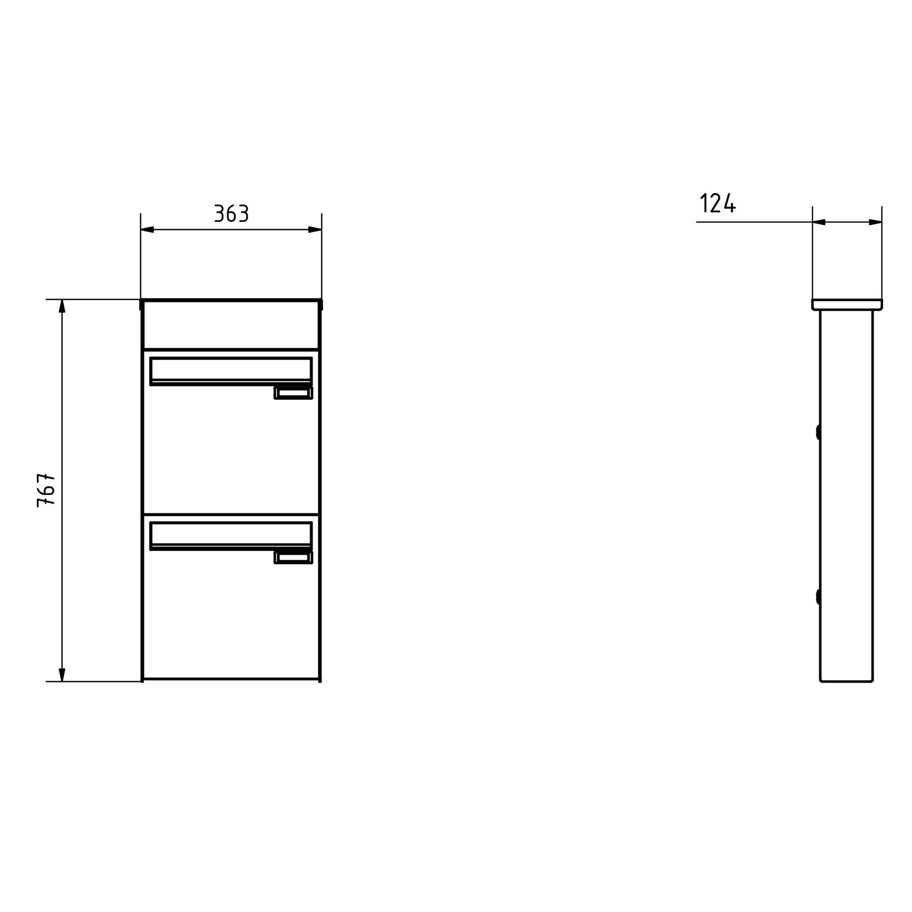 2er 2x1 Edelstahl Zaunbriefkasten BASIC Plus 382XZ mit Klingelkasten - Entnahme rückseitig