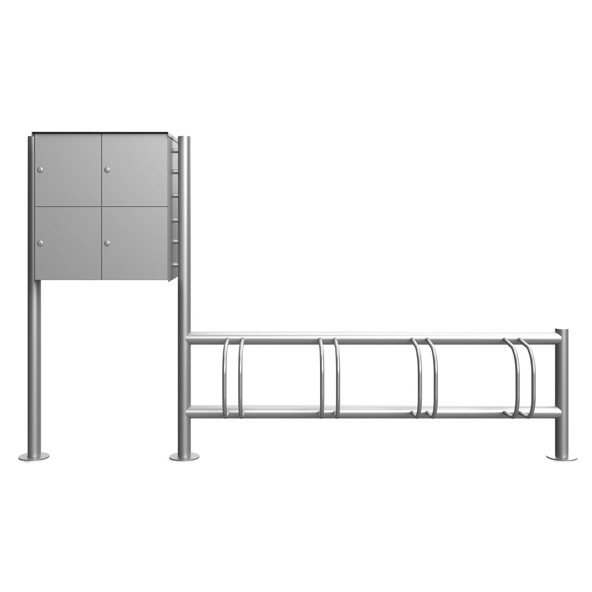 4er Edelstahl Fahrradständer ACHIM mit Schließfächer - Edelstahl V2A geschliffen