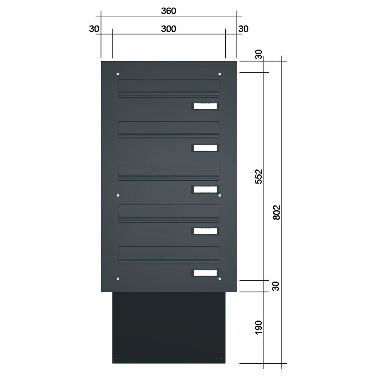 Mauerdurchwurf Briefkasten BASIC 622 pulverbeschichtet - 5 Parteien