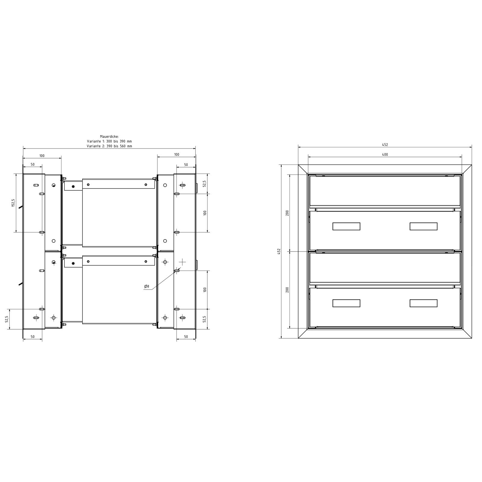 2er 1x2 Design Durchwurfbriefkasten GOETHE MDW mit Namensschild - RAL nach Wahl