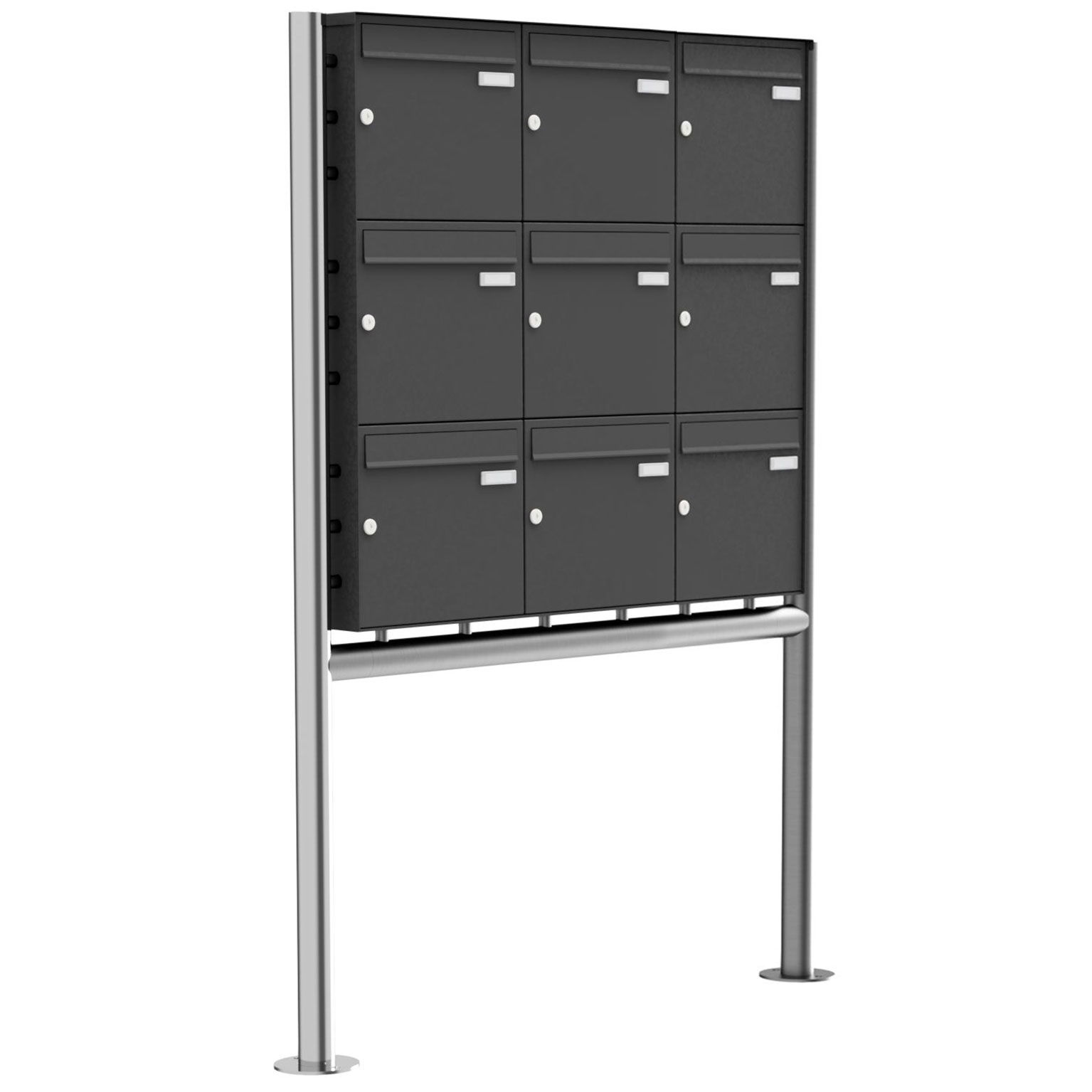 9er 3x3 Edelstahl Standbriefkasten Design BASIC Plus 381X ST-R - RAL nach Wahl