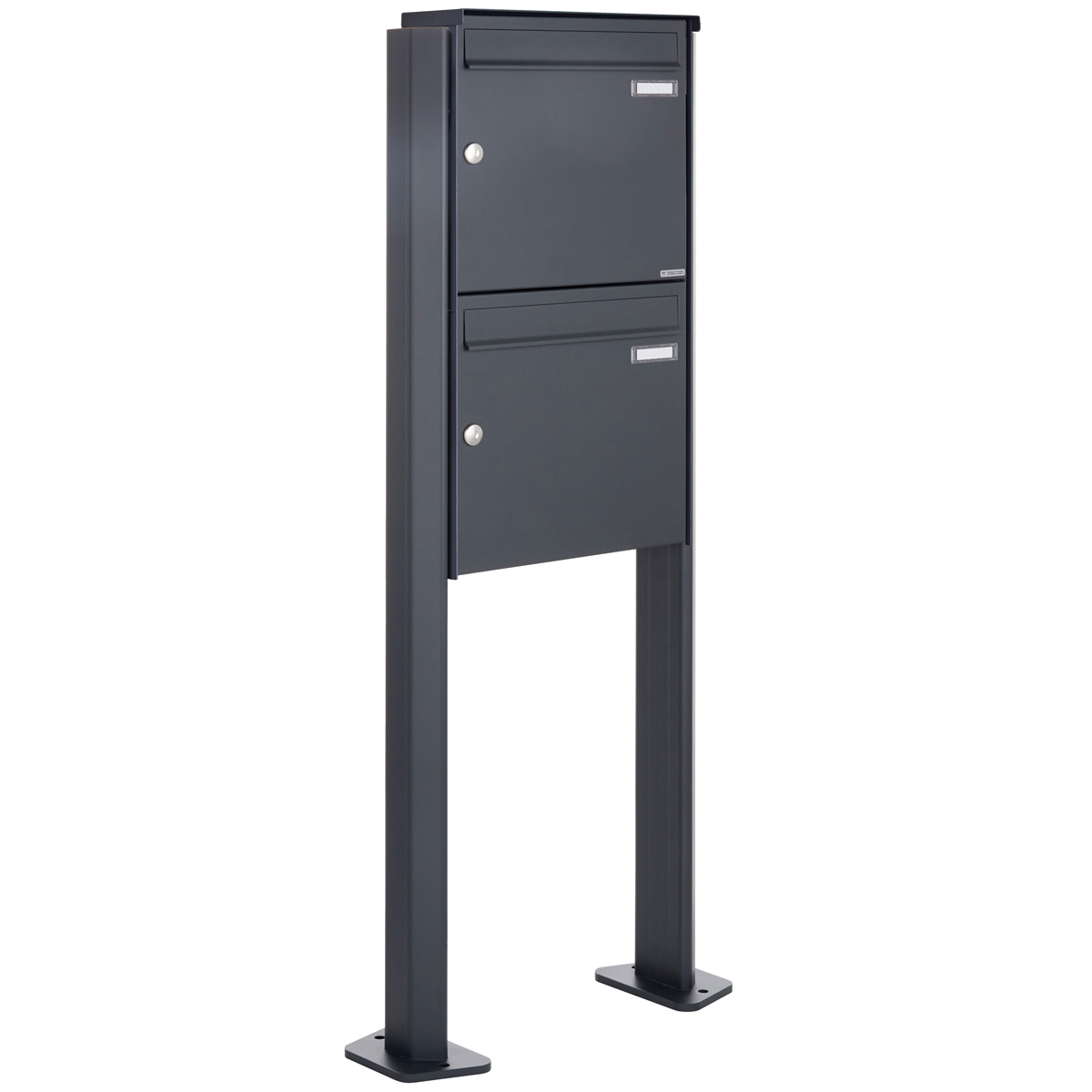 2er 1x2 Edelstahl Standbriefkasten Design BASIC Plus 380X ST-T - RAL nach Wahl