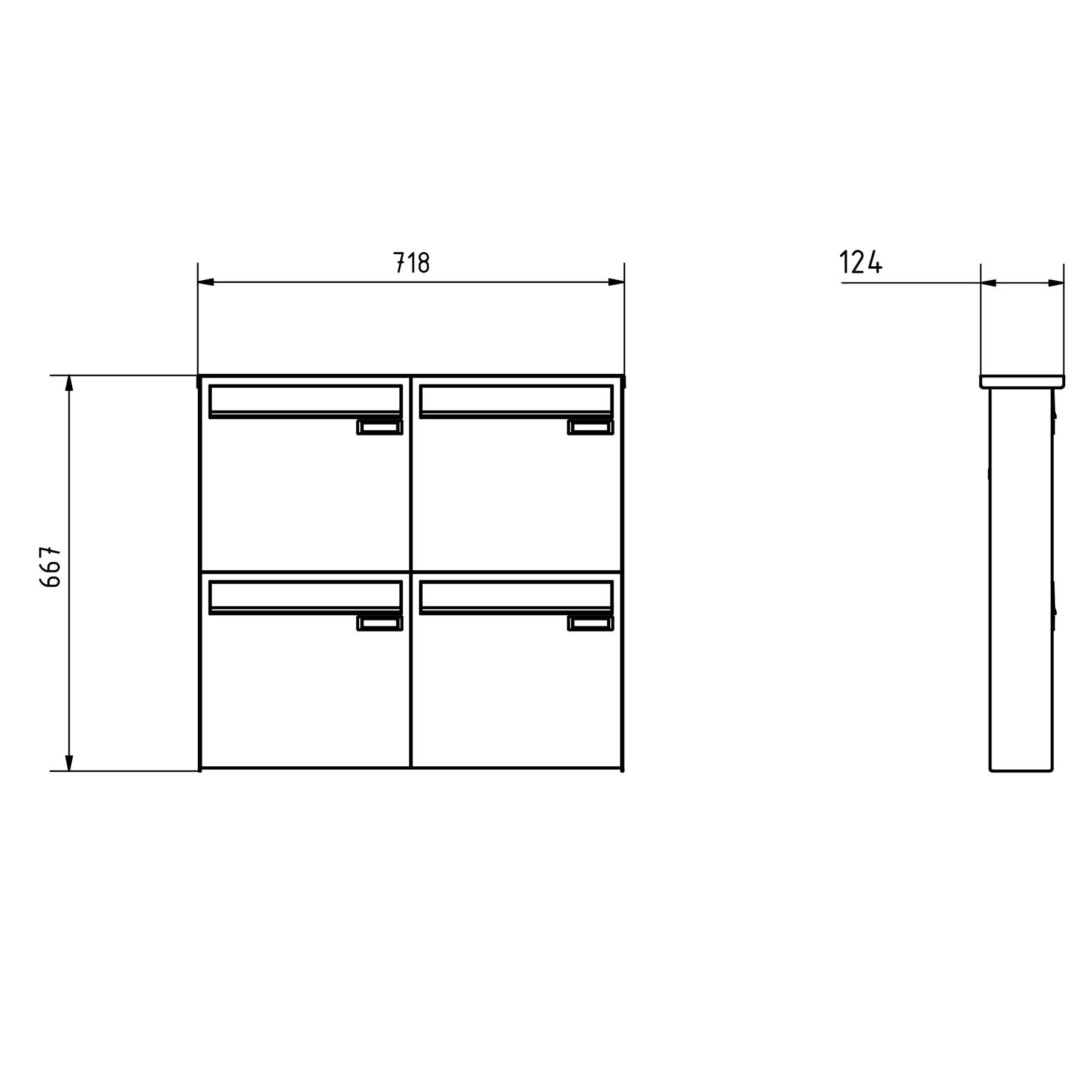 4er 2x2 Edelstahl Zaunbriefkasten BASIC Plus 382XZ - Entnahme rückseitig