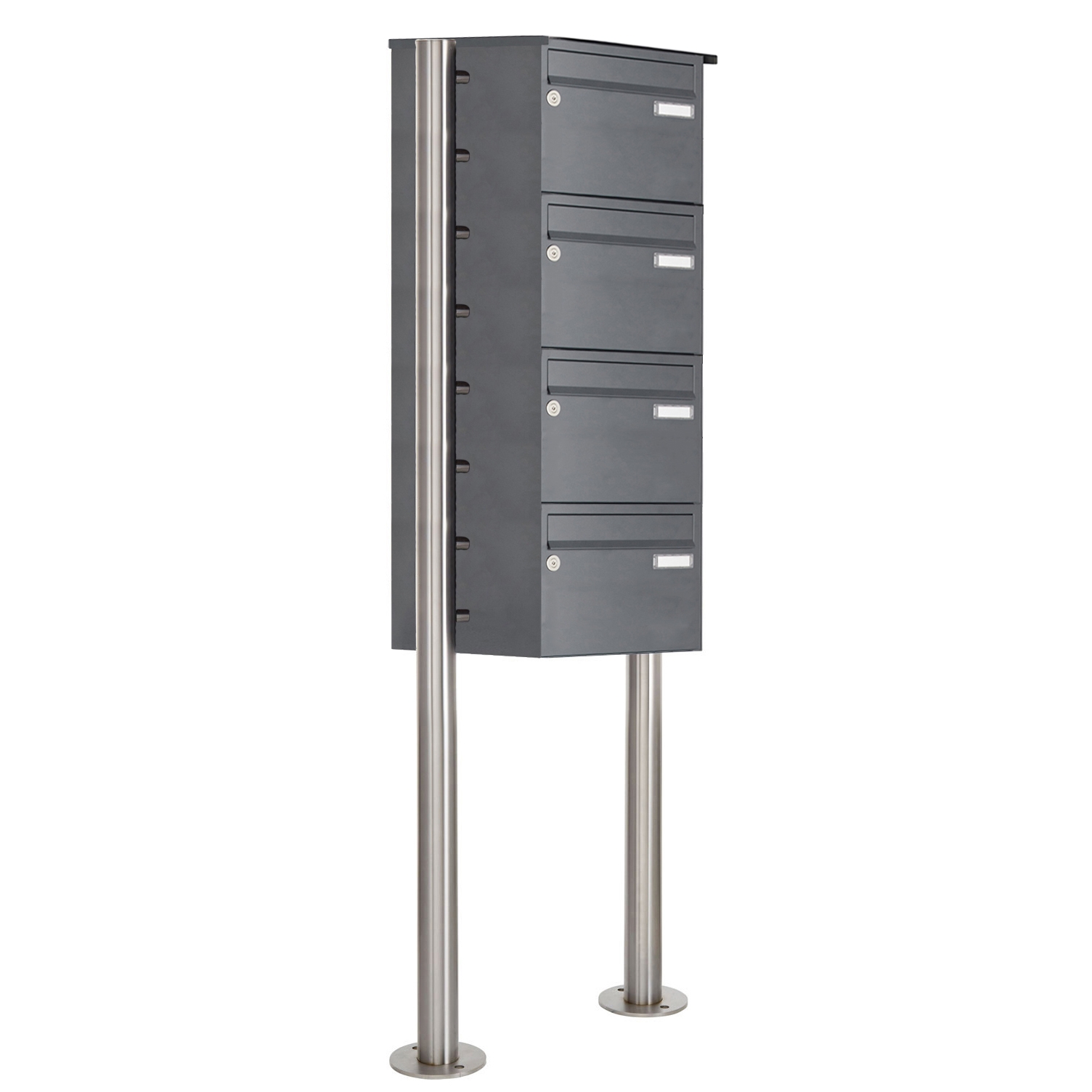 4er 4x1 Edelstahl Standbriefkasten Design BASIC Plus 385X ST-R - 220mm - RAL nach Wahl