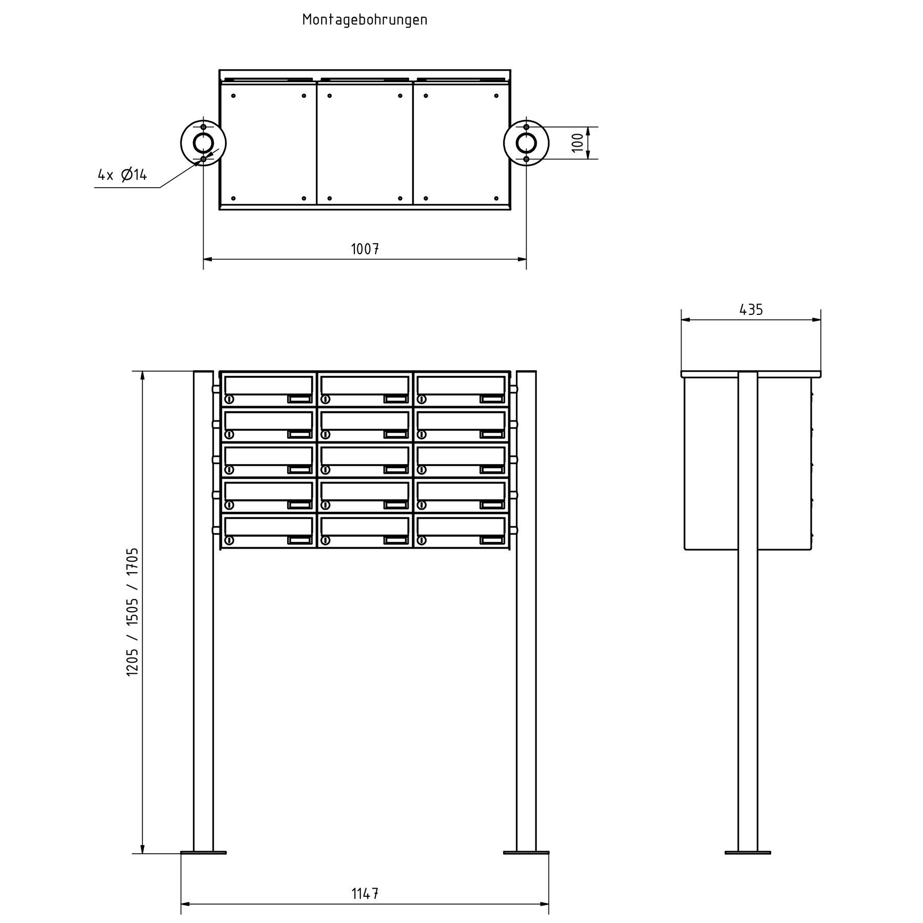 15er Briefkastenanlage freistehend Design BASIC 385-VA ST-R - Edelstahl V2A, geschliffen