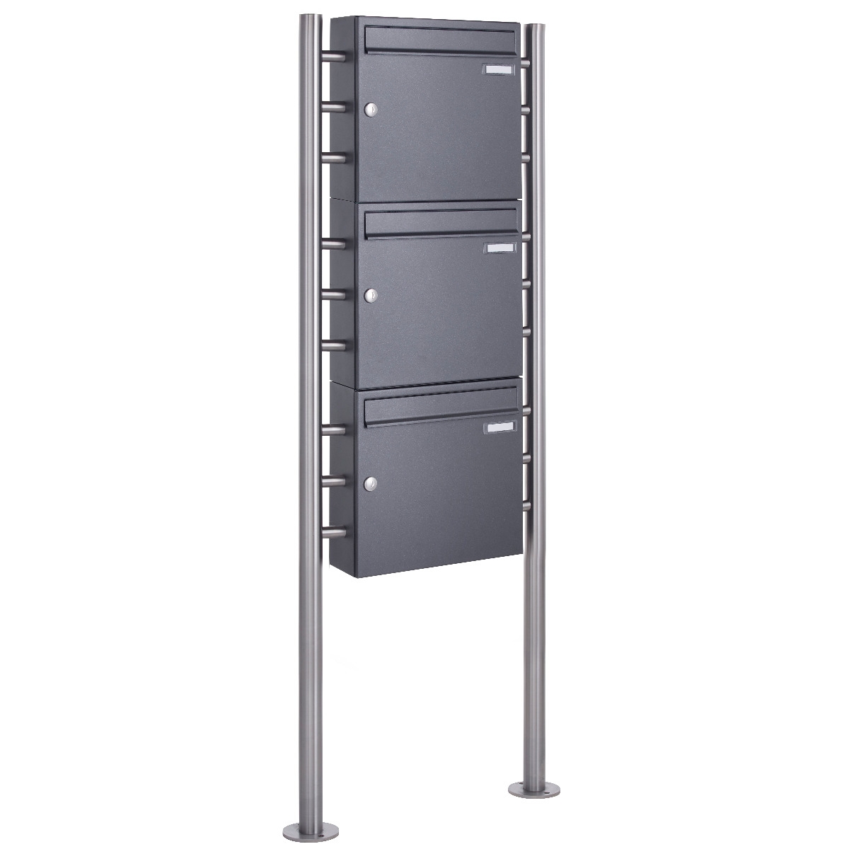 3er 3x1 Standbriefkasten Design BASIC 381 ST-R - DB703 eisenglimmer