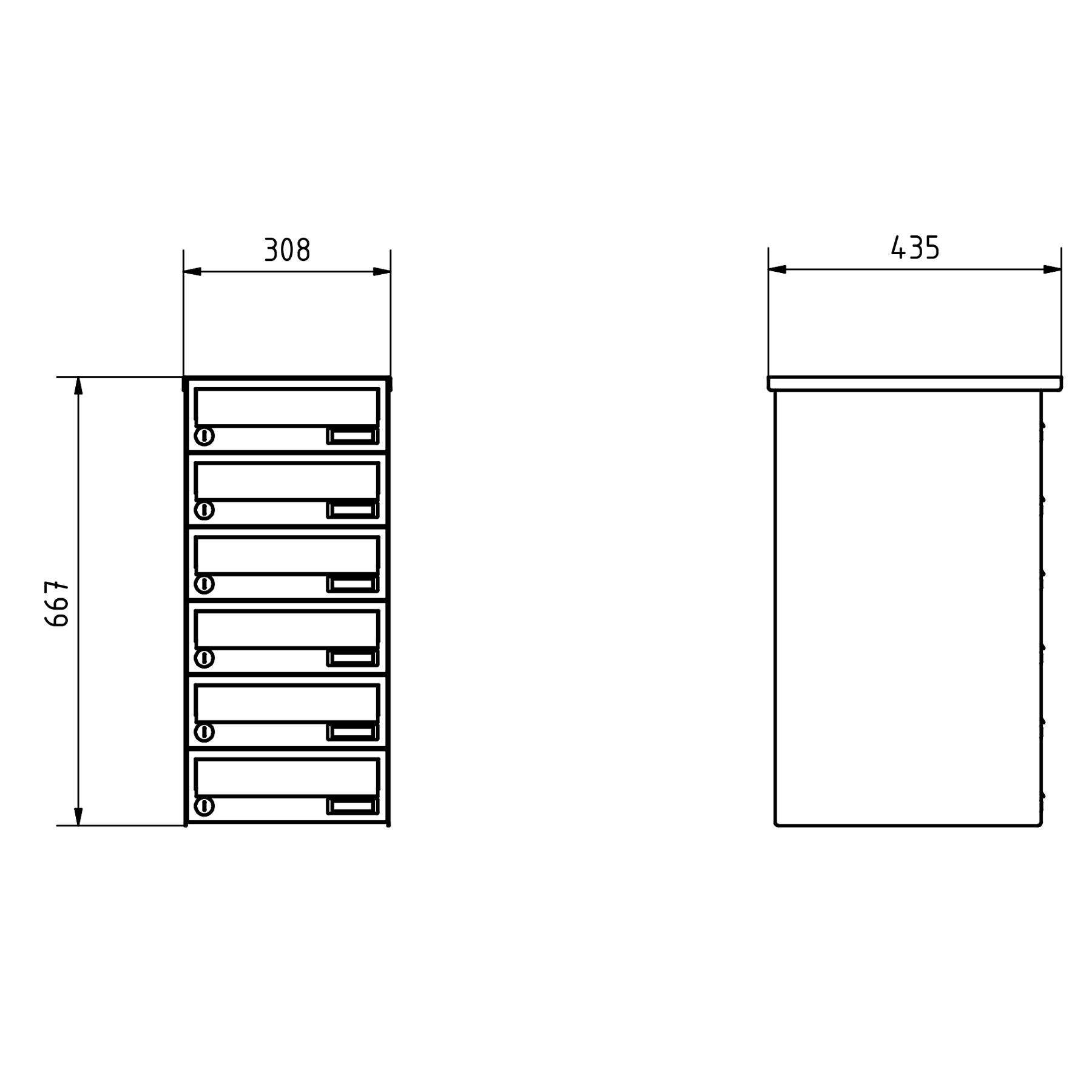 6er Edelstahl Aufputz Briefkastenanlage Design BASIC Plus 385XA AP - RAL nach Wahl